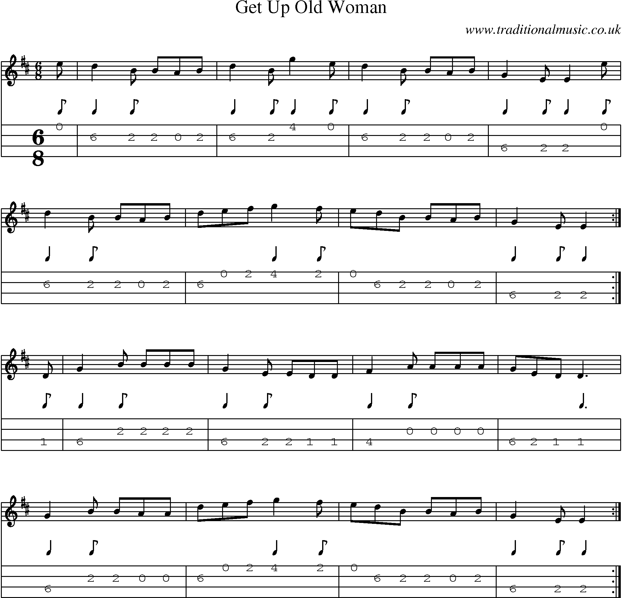 Music Score and Mandolin Tabs for Get Up Old Woman