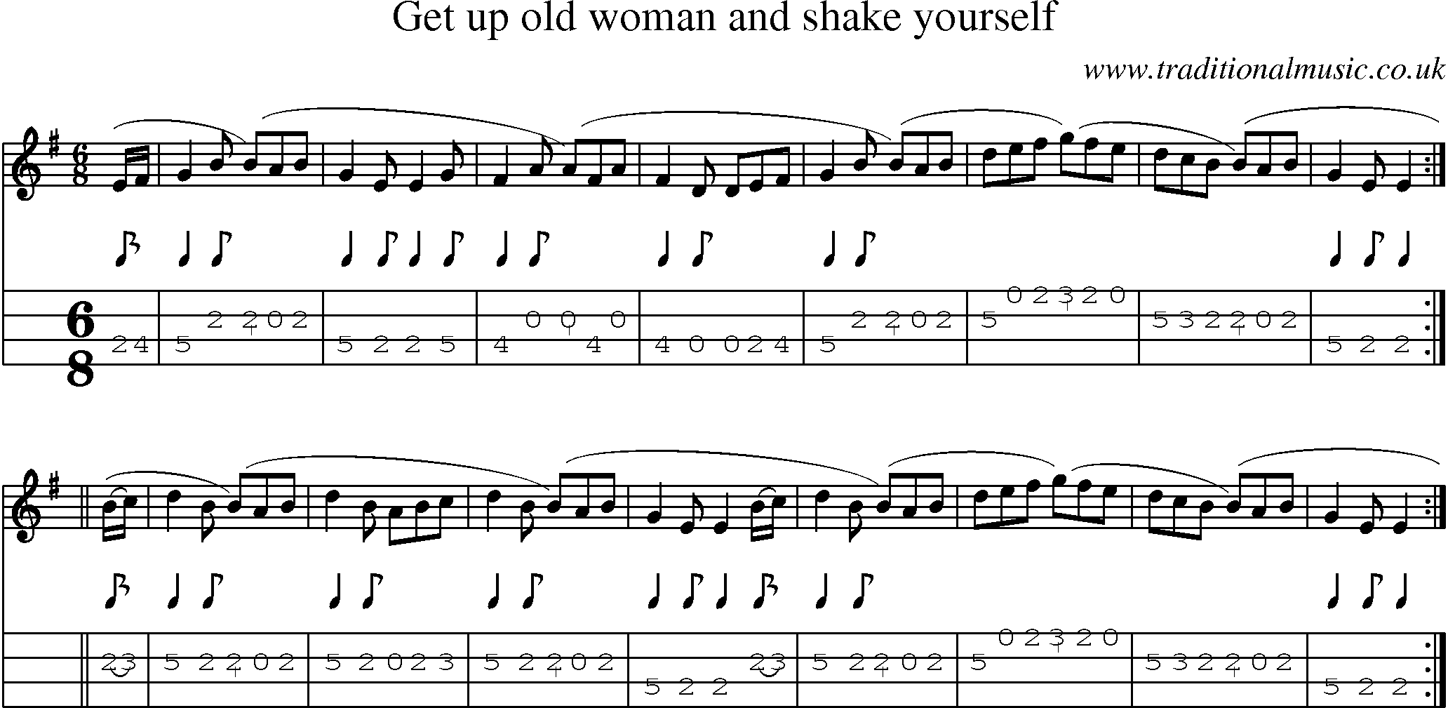 Music Score and Mandolin Tabs for Get Up Old Woman And Shake Yourself