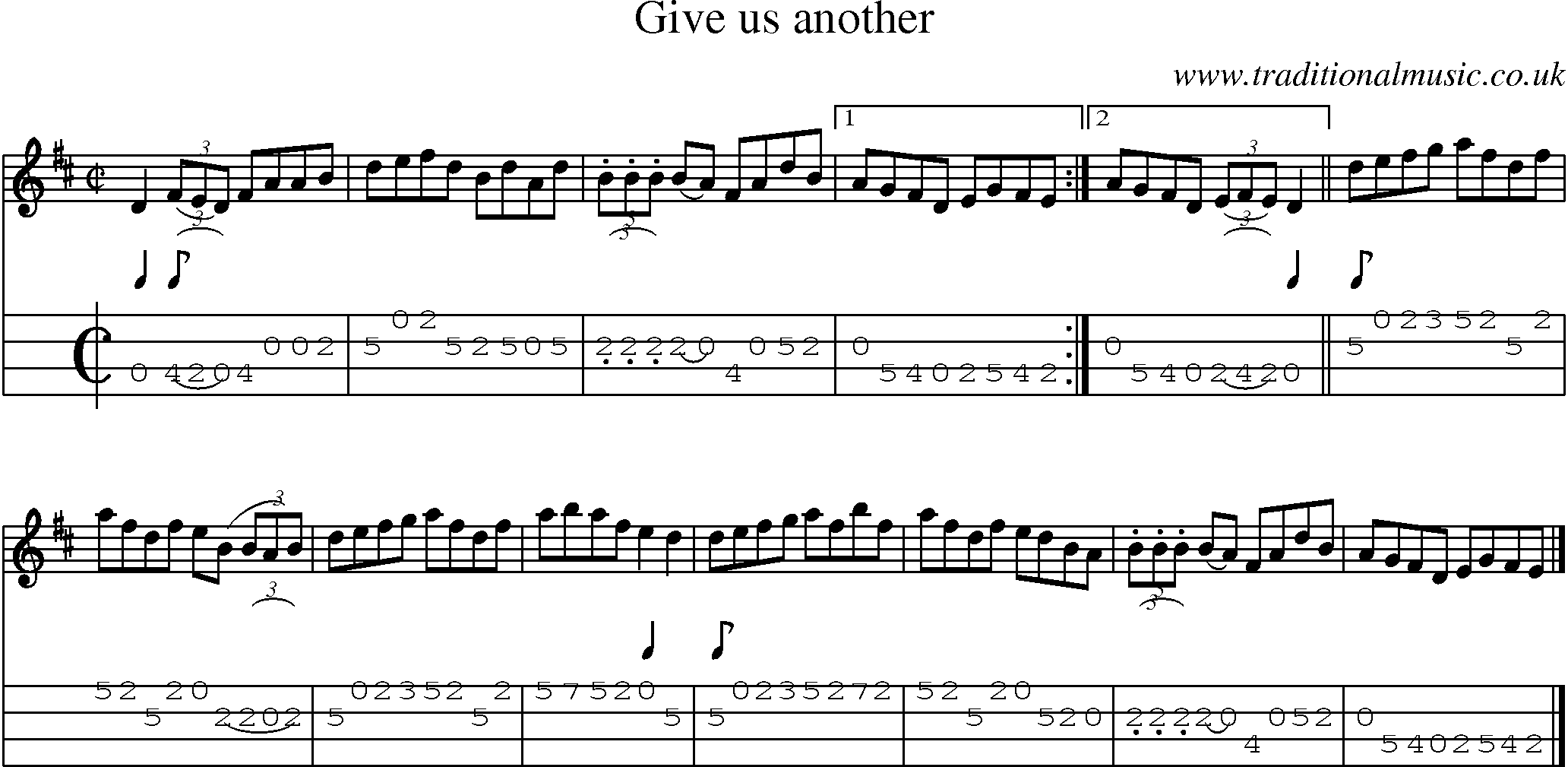 Music Score and Mandolin Tabs for Give Us Another