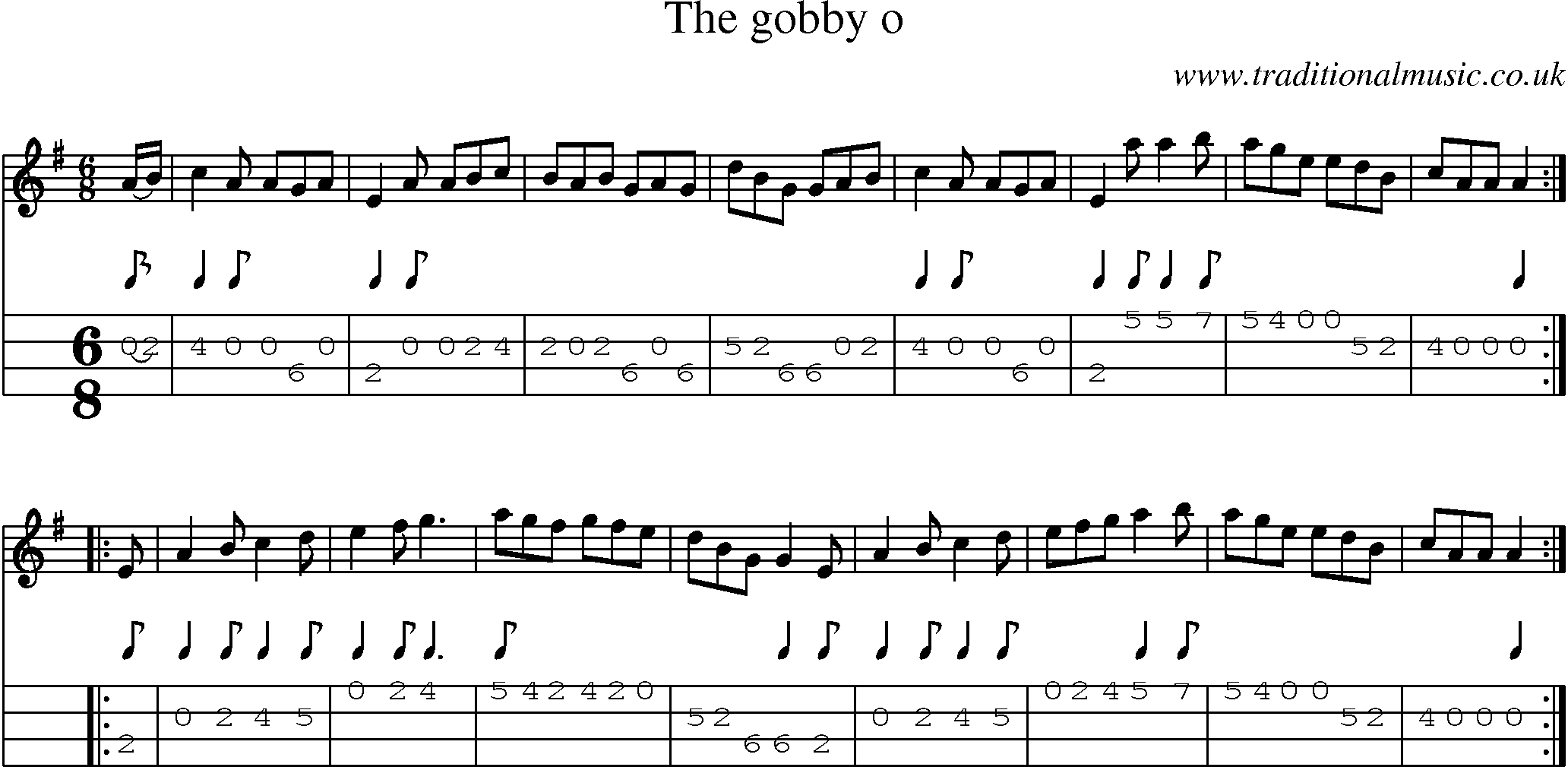 Music Score and Mandolin Tabs for Gobby O