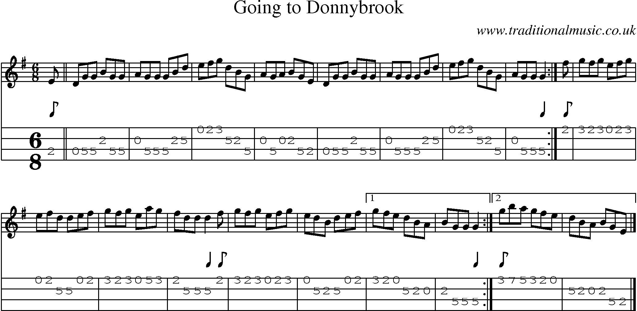 Music Score and Mandolin Tabs for Going To Donnybrook