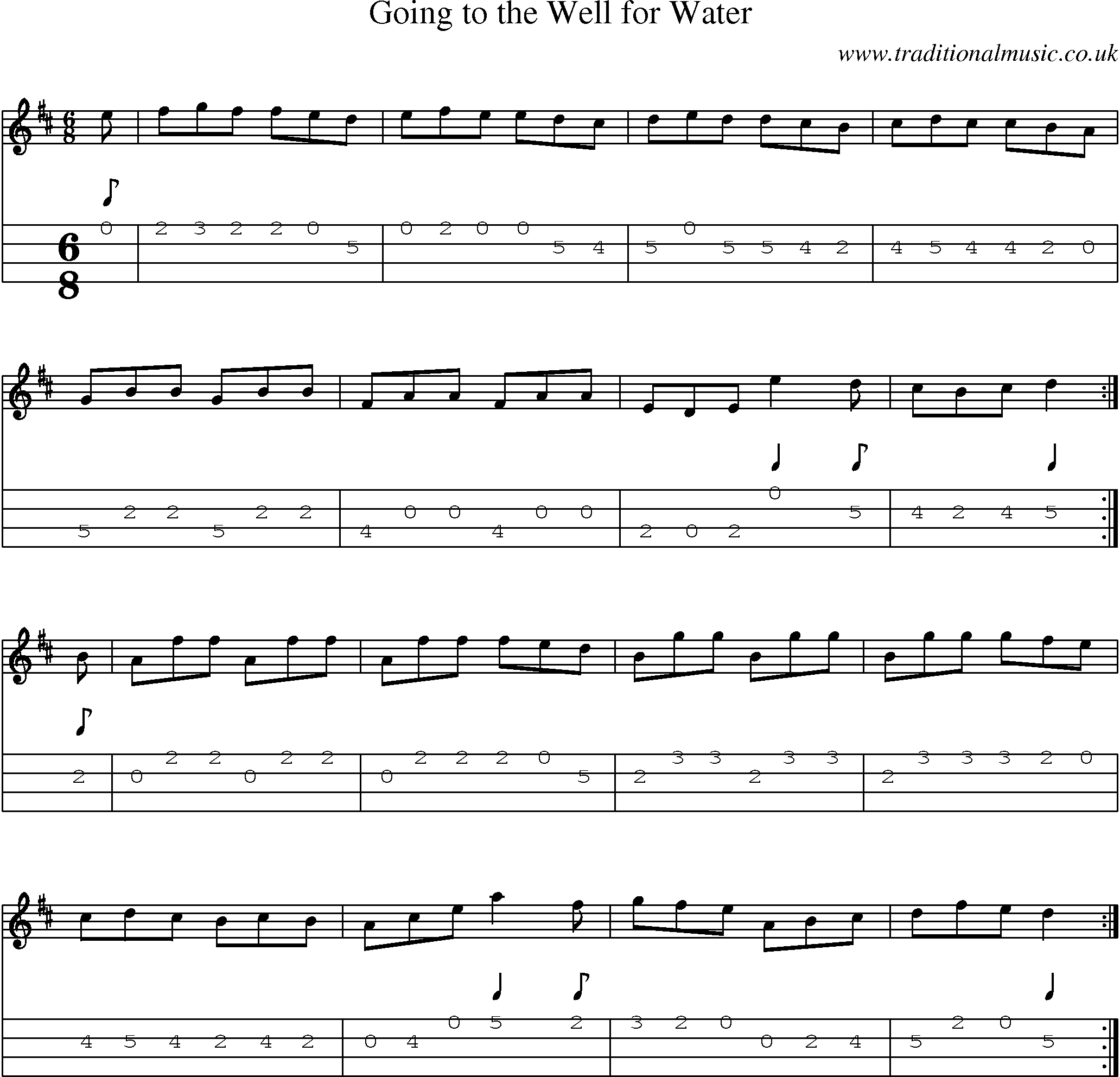 Music Score and Mandolin Tabs for Going To Well For Water