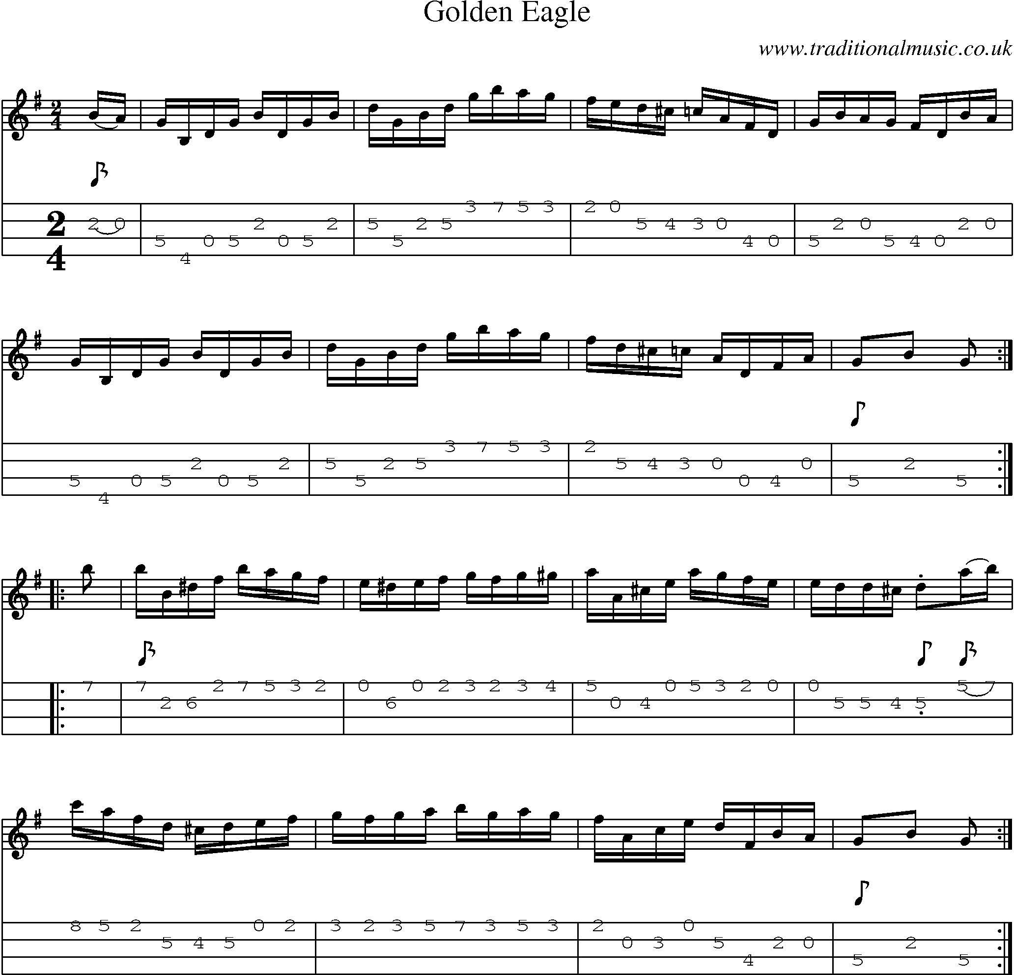 Music Score and Mandolin Tabs for Golden Eagle