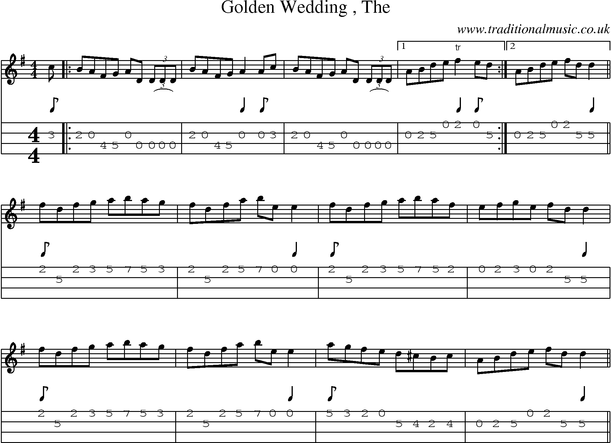 Music Score and Mandolin Tabs for Golden Wedding