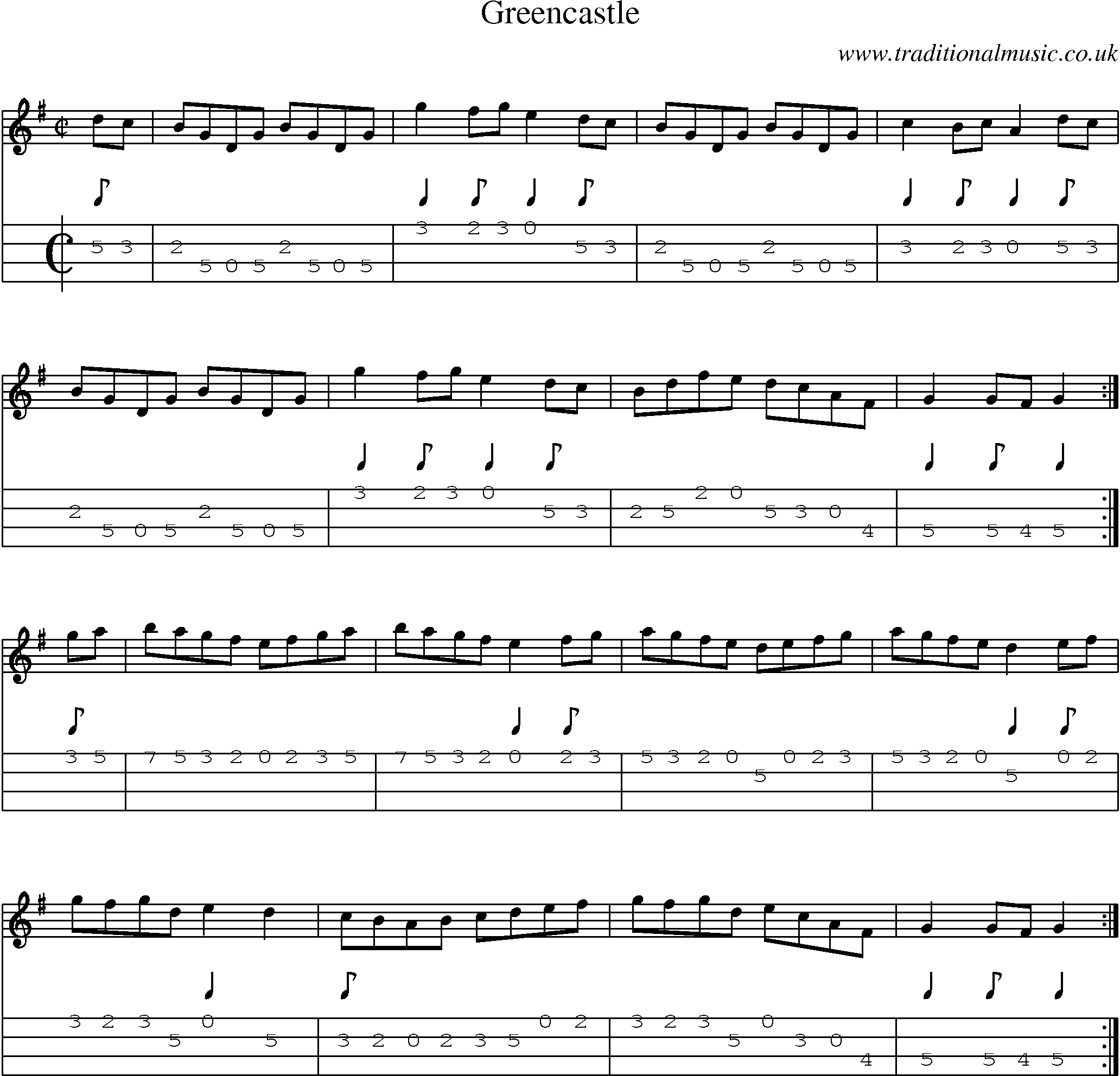 Music Score and Mandolin Tabs for Greencastle