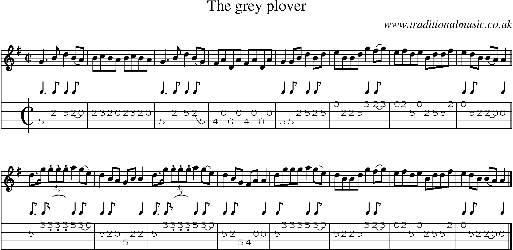 Music Score and Mandolin Tabs for Grey Plover