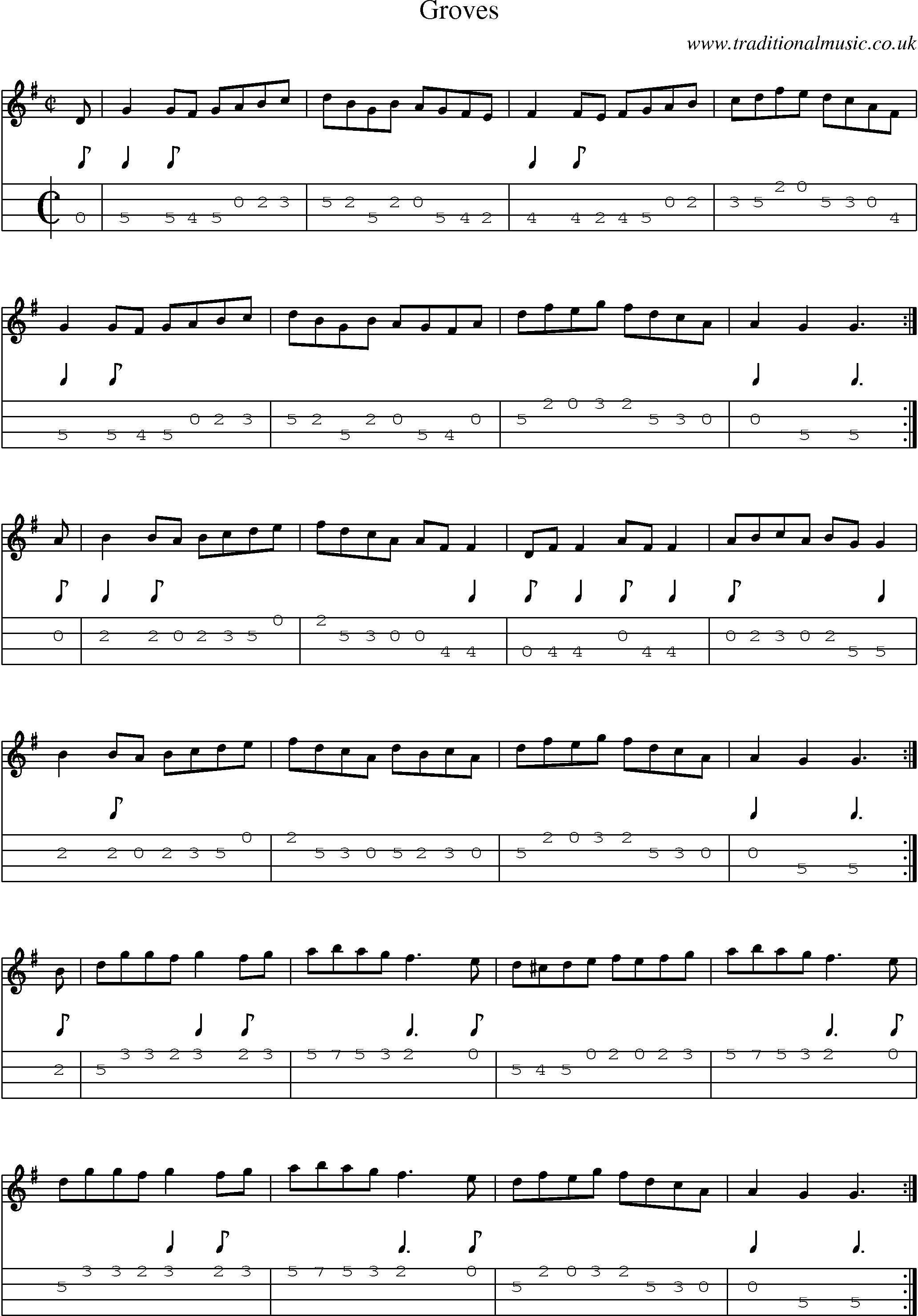 Music Score and Mandolin Tabs for Groves