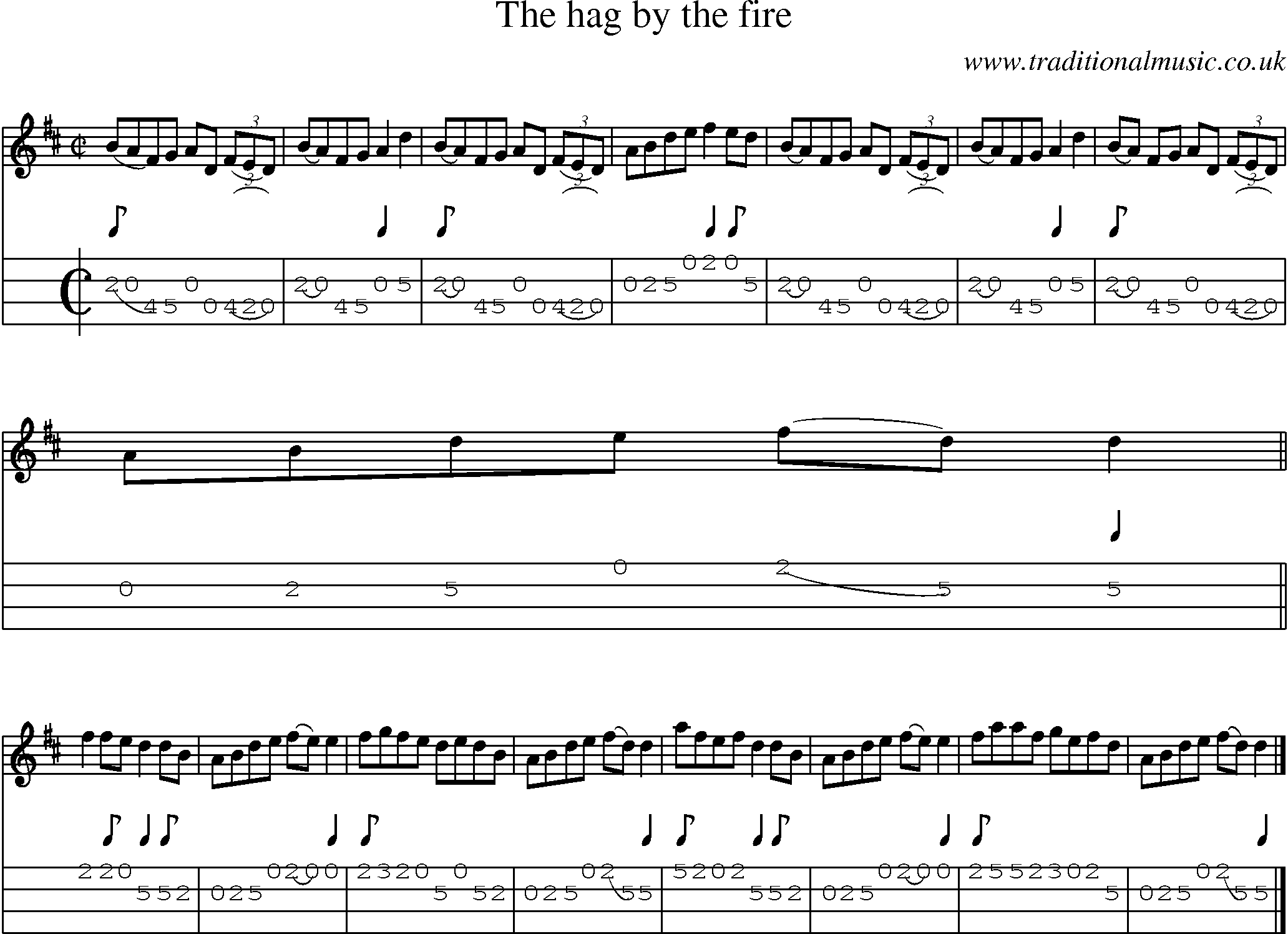 Music Score and Mandolin Tabs for Hag By The Fire
