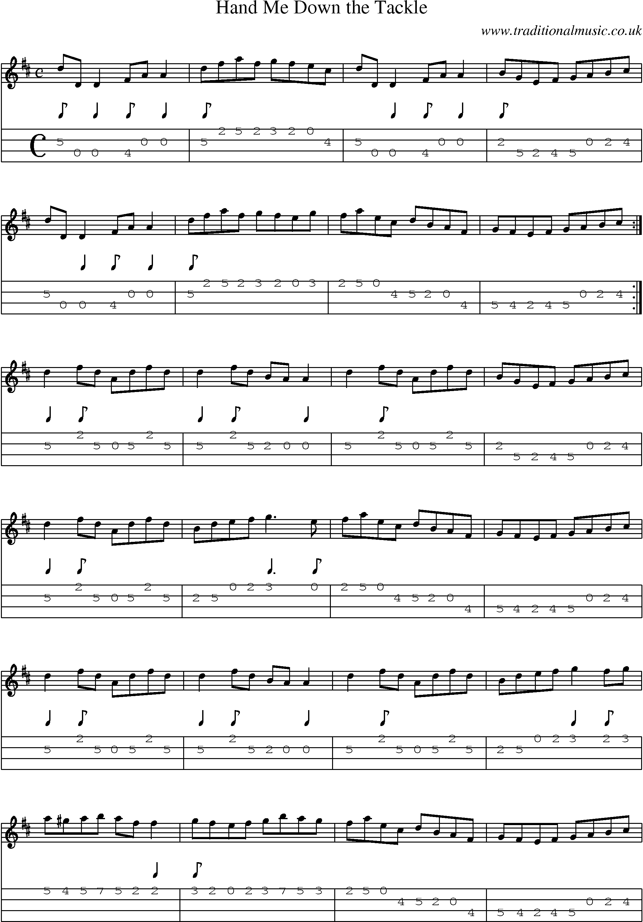 Music Score and Mandolin Tabs for Hand Me Down Tackle