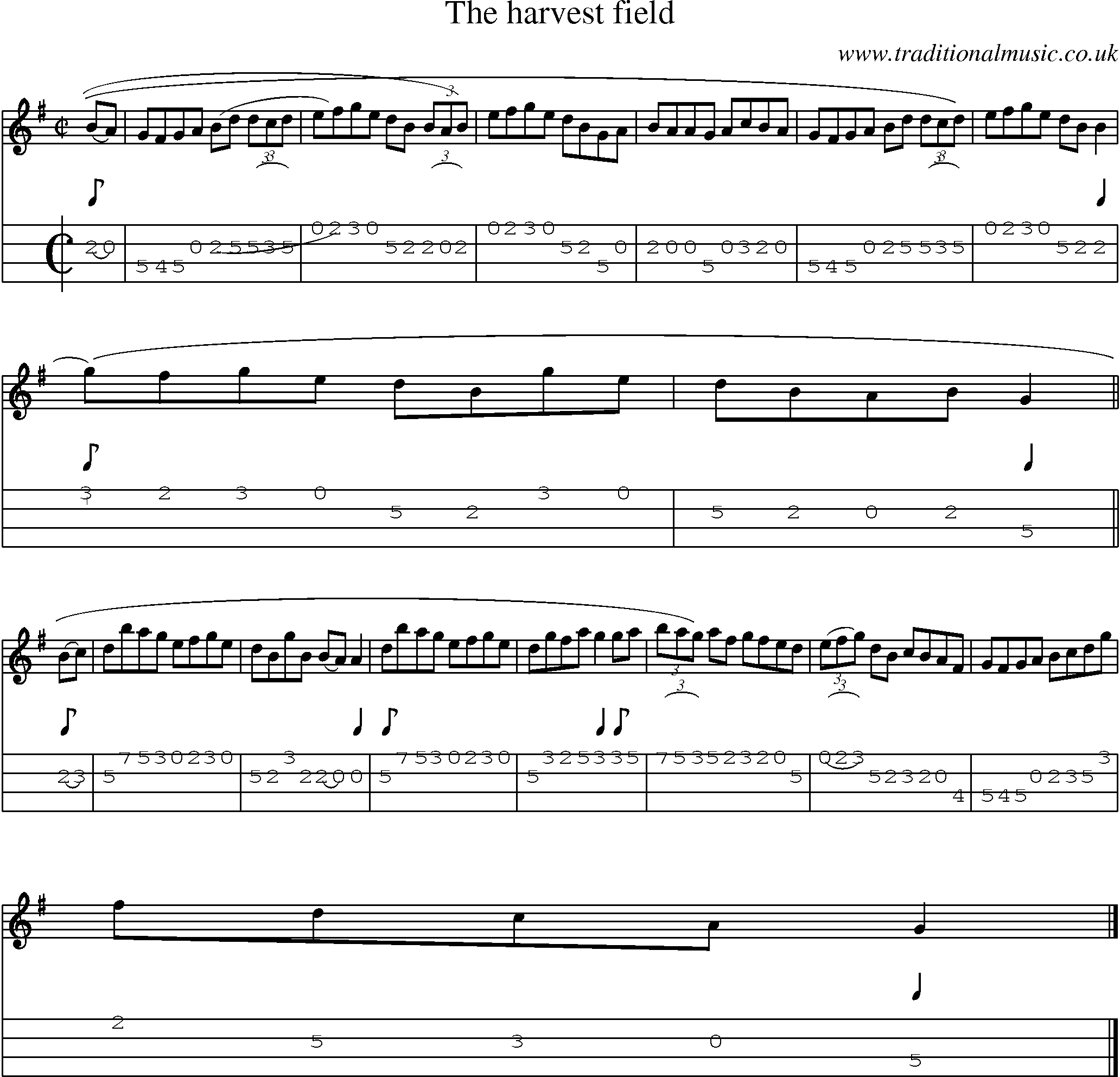 Music Score and Mandolin Tabs for Harvest Field
