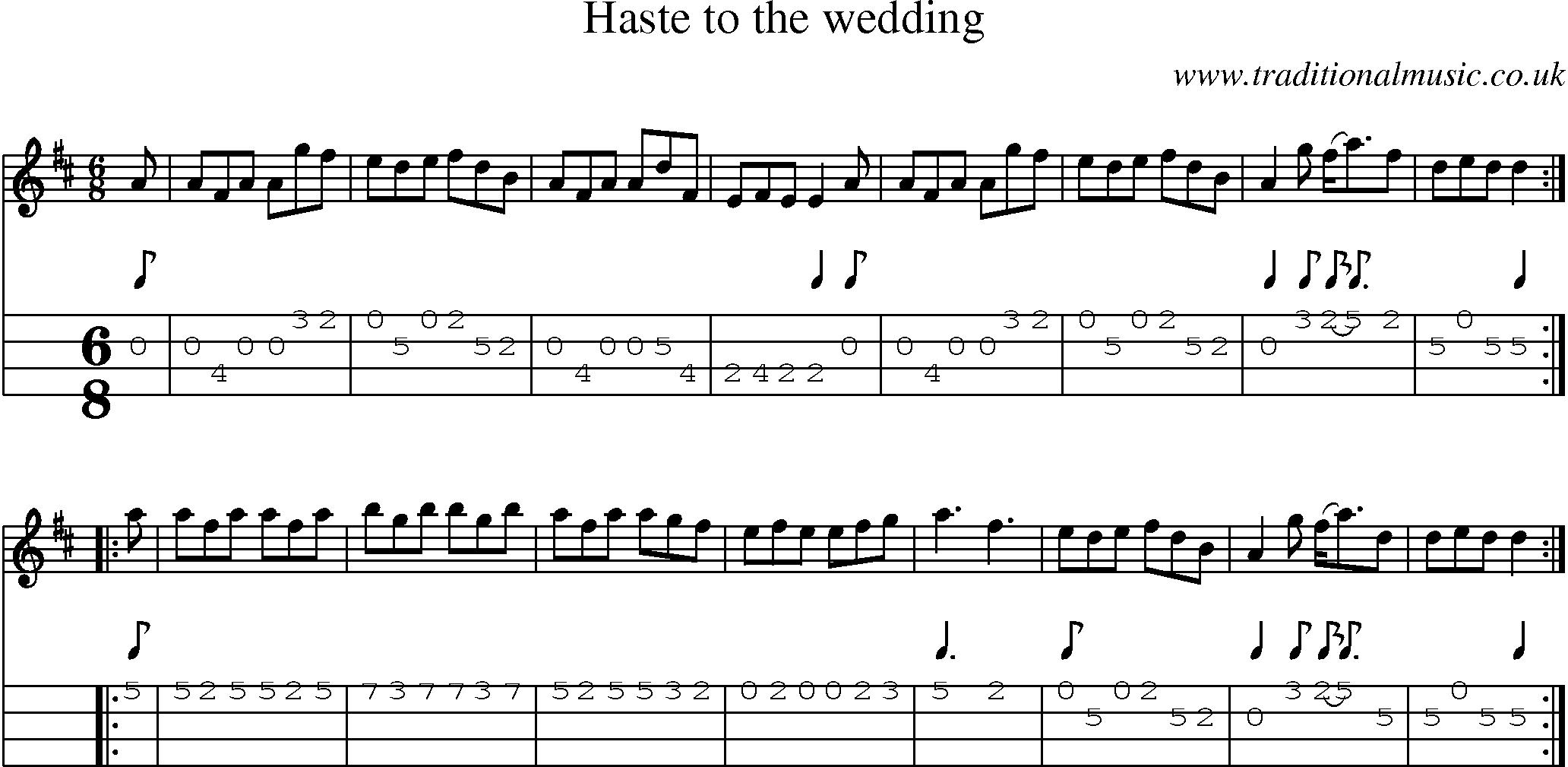 Music Score and Mandolin Tabs for Haste To The Wedding