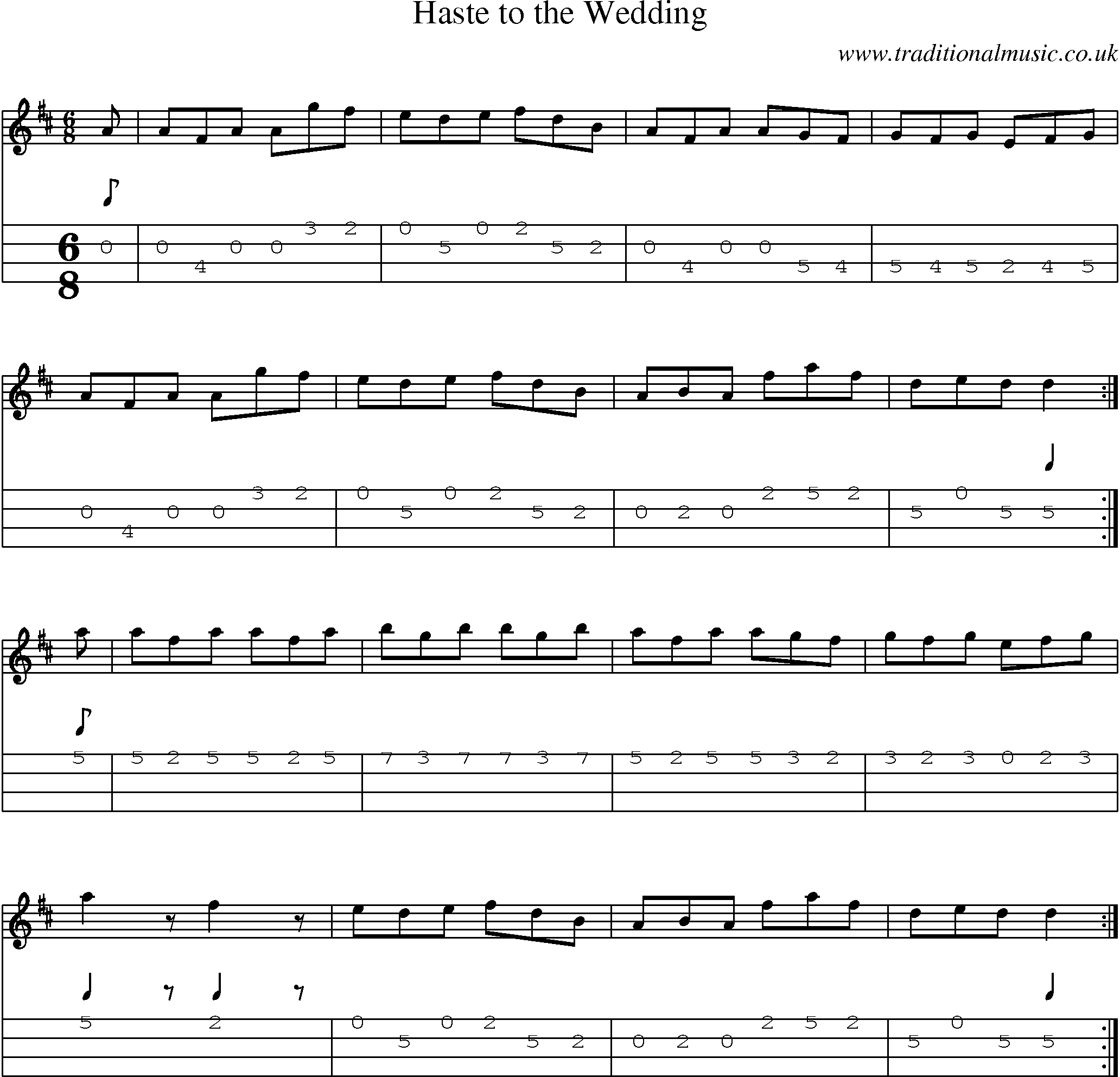 Music Score and Mandolin Tabs for Haste To Wedding