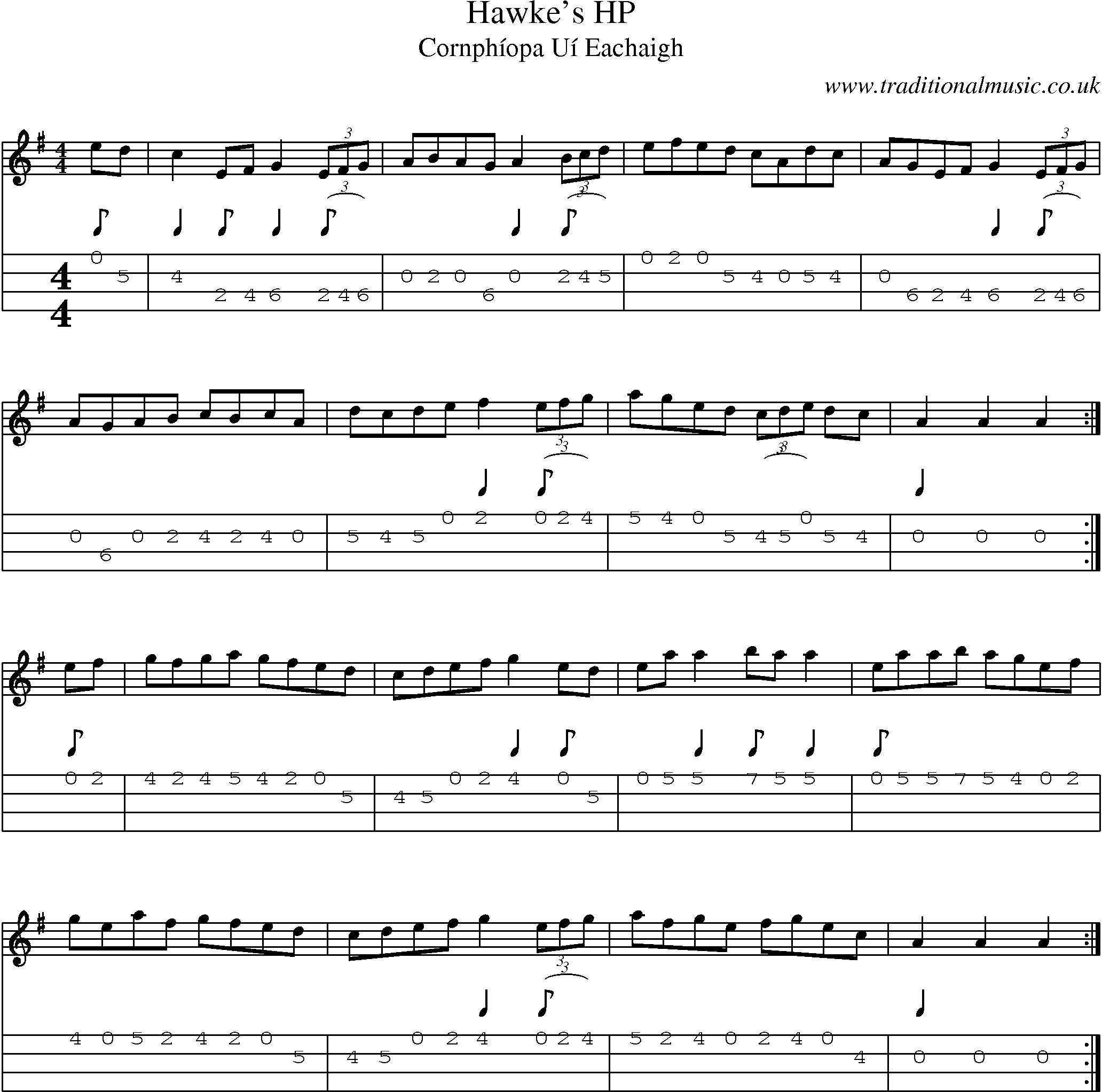 Music Score and Mandolin Tabs for Hawkes