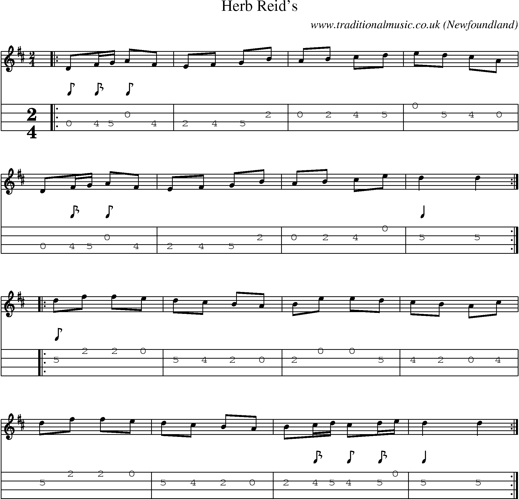 Music Score and Mandolin Tabs for Herb Reids