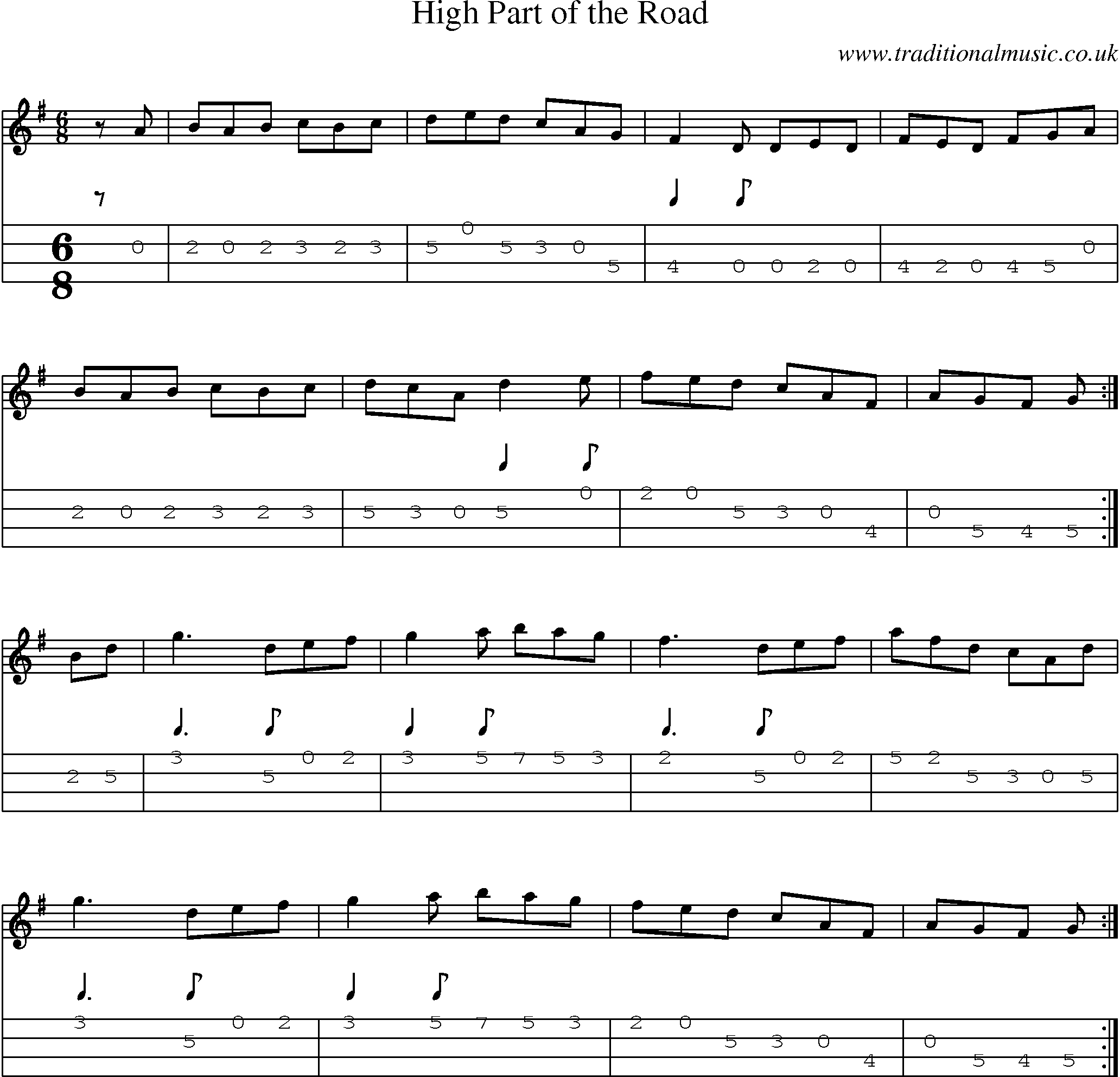 Music Score and Mandolin Tabs for Higart Of Road