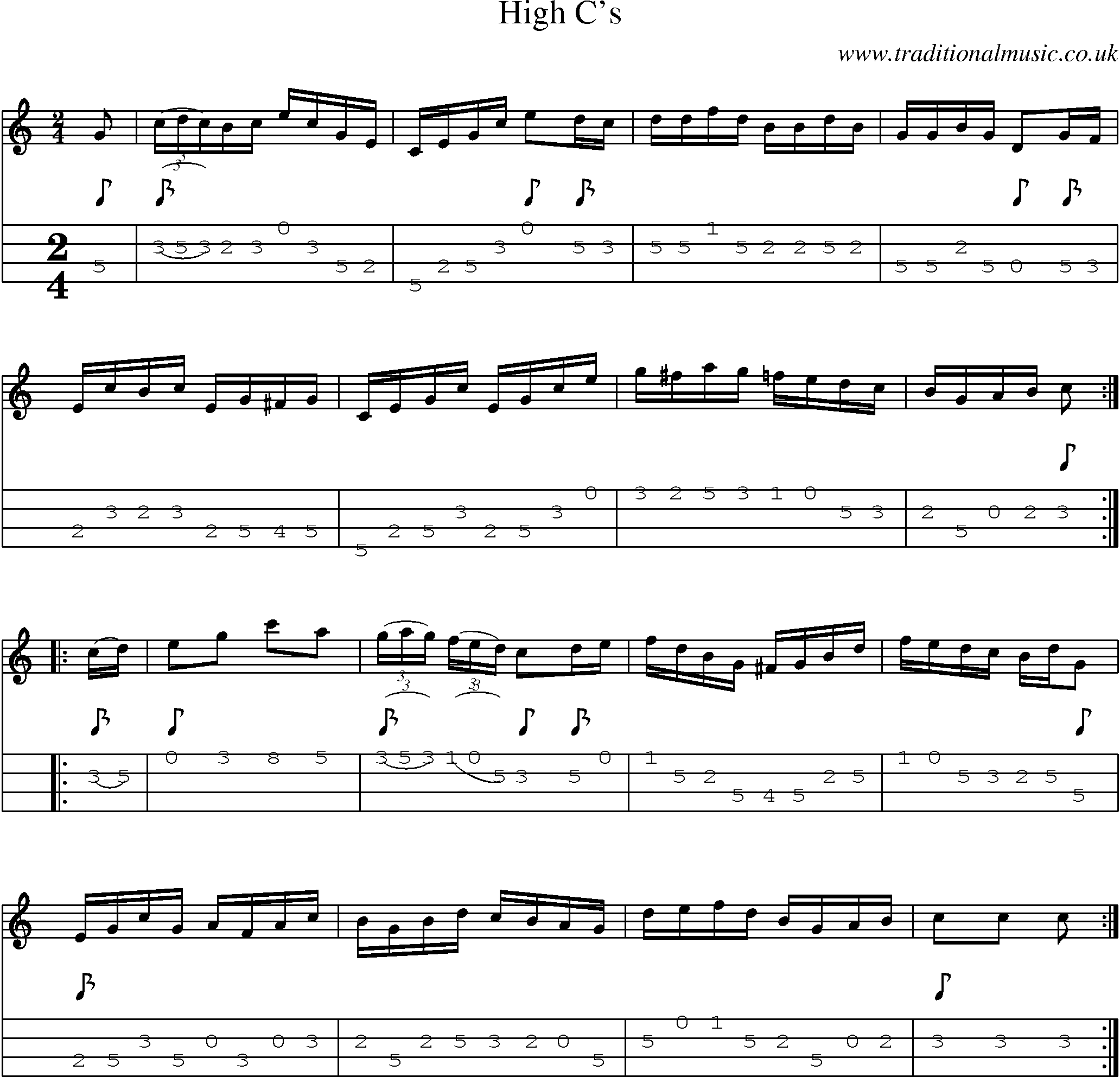 Music Score and Mandolin Tabs for High Cs