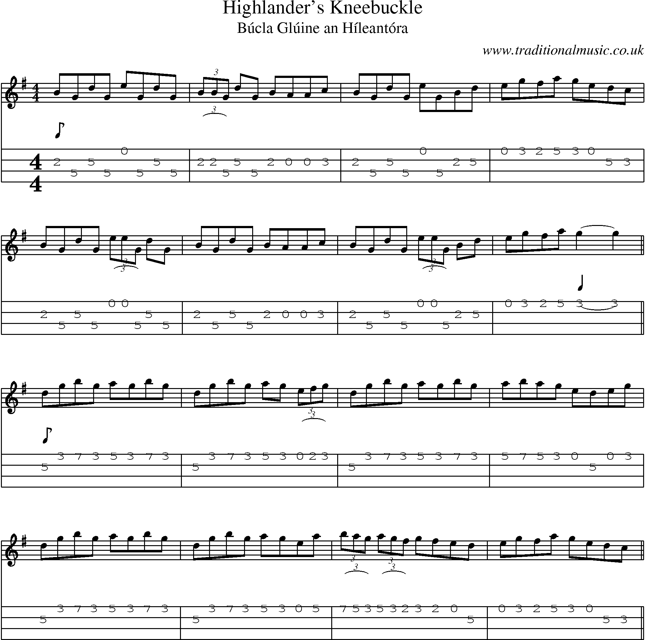 Music Score and Mandolin Tabs for Highlanders Kneebuckle
