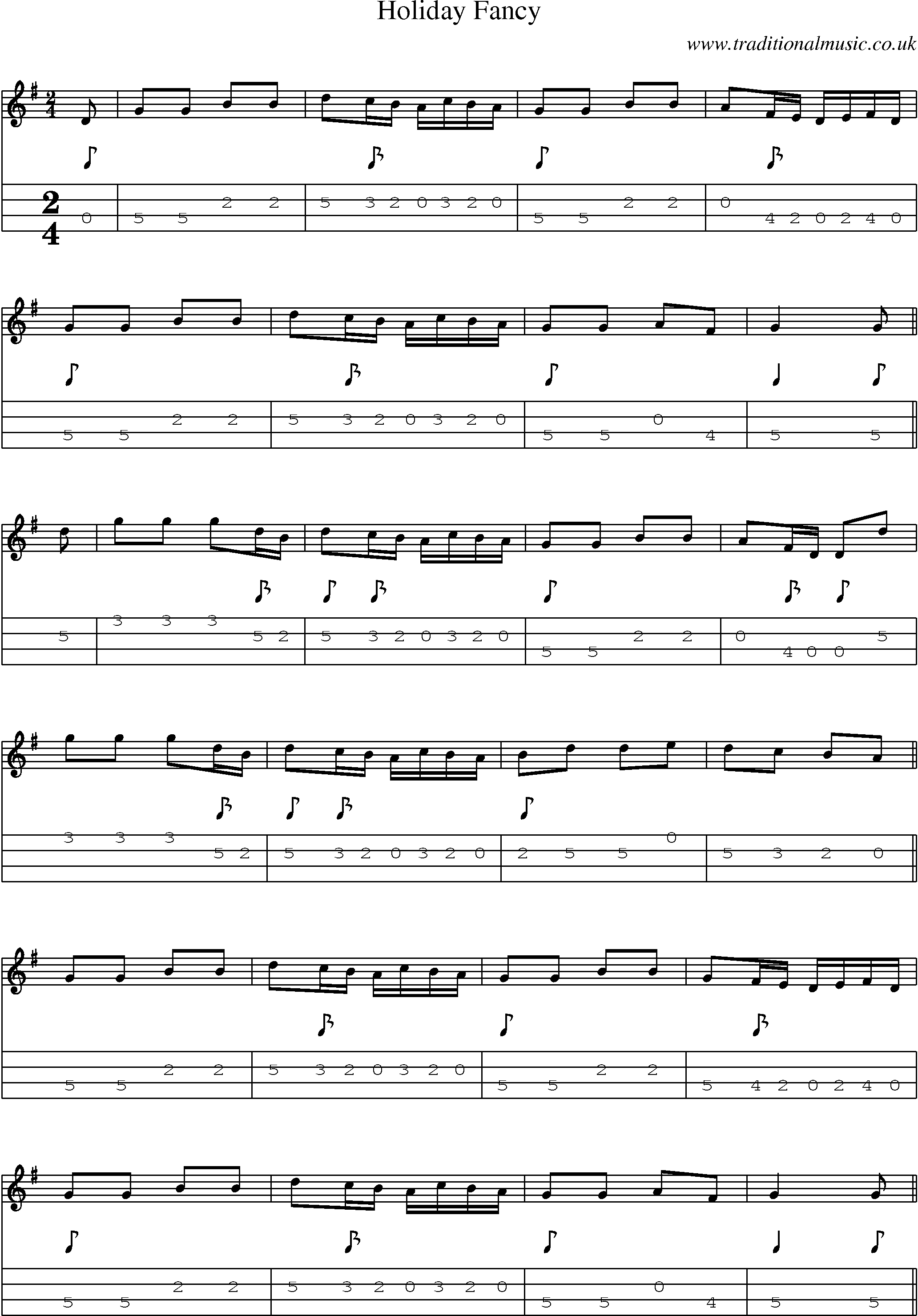 Music Score and Mandolin Tabs for Holiday Fancy