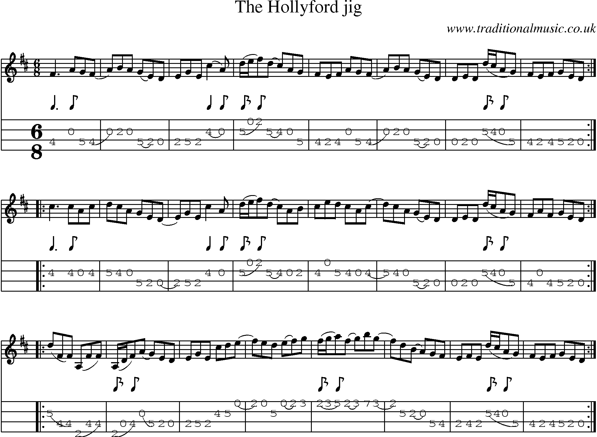 Music Score and Mandolin Tabs for Hollyford Jig