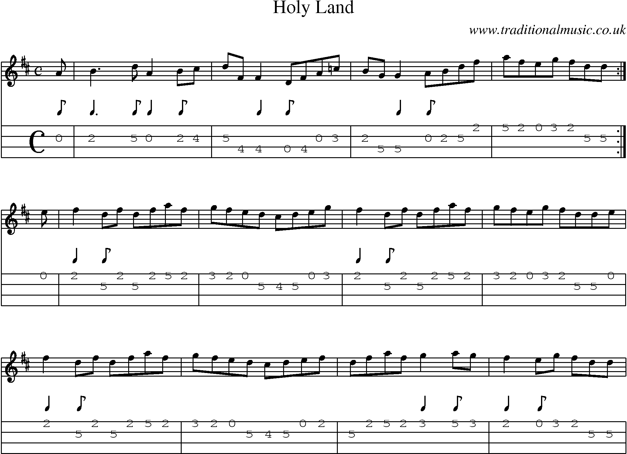Music Score and Mandolin Tabs for Holy Land