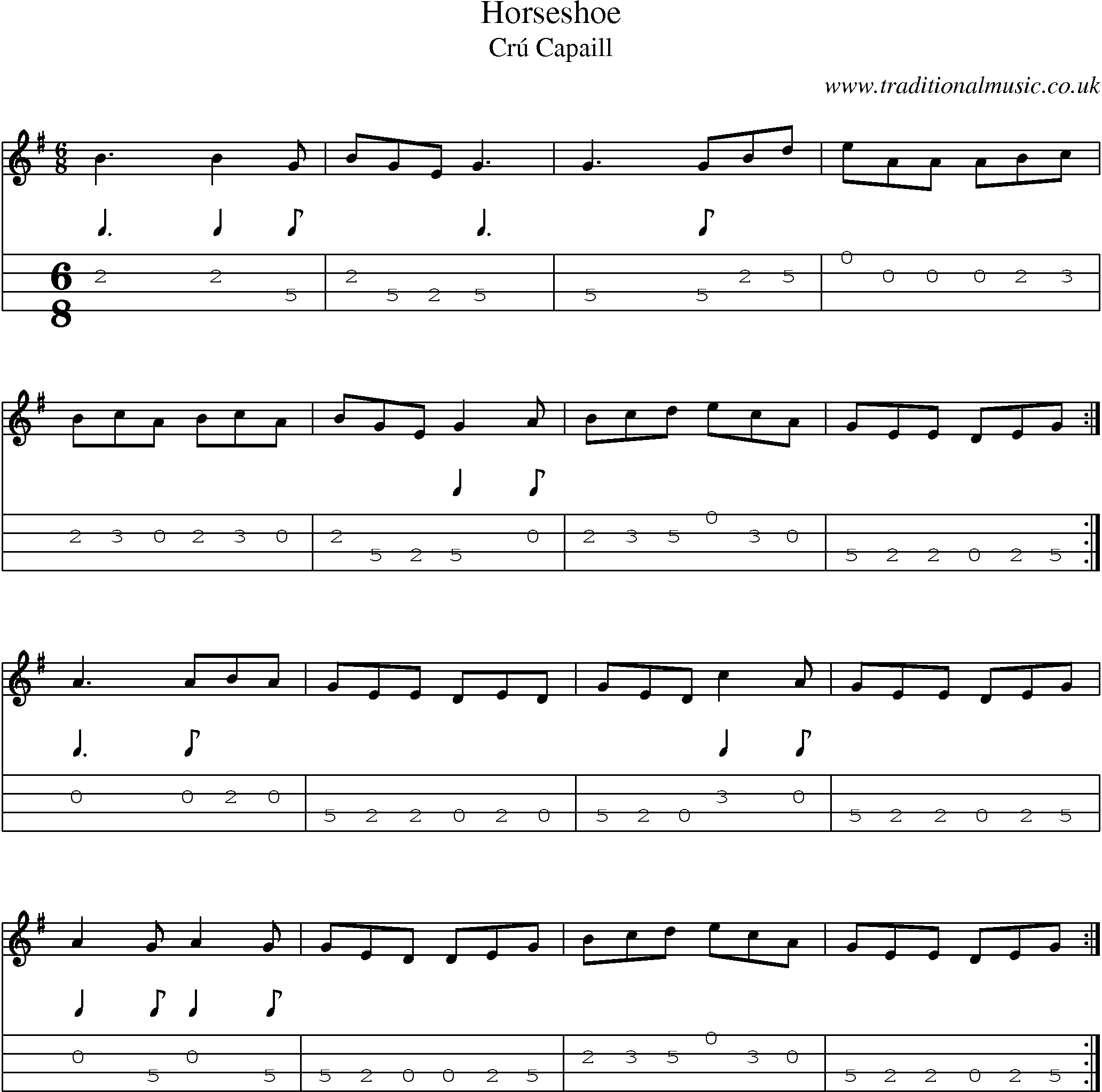 Music Score and Mandolin Tabs for Horseshoe