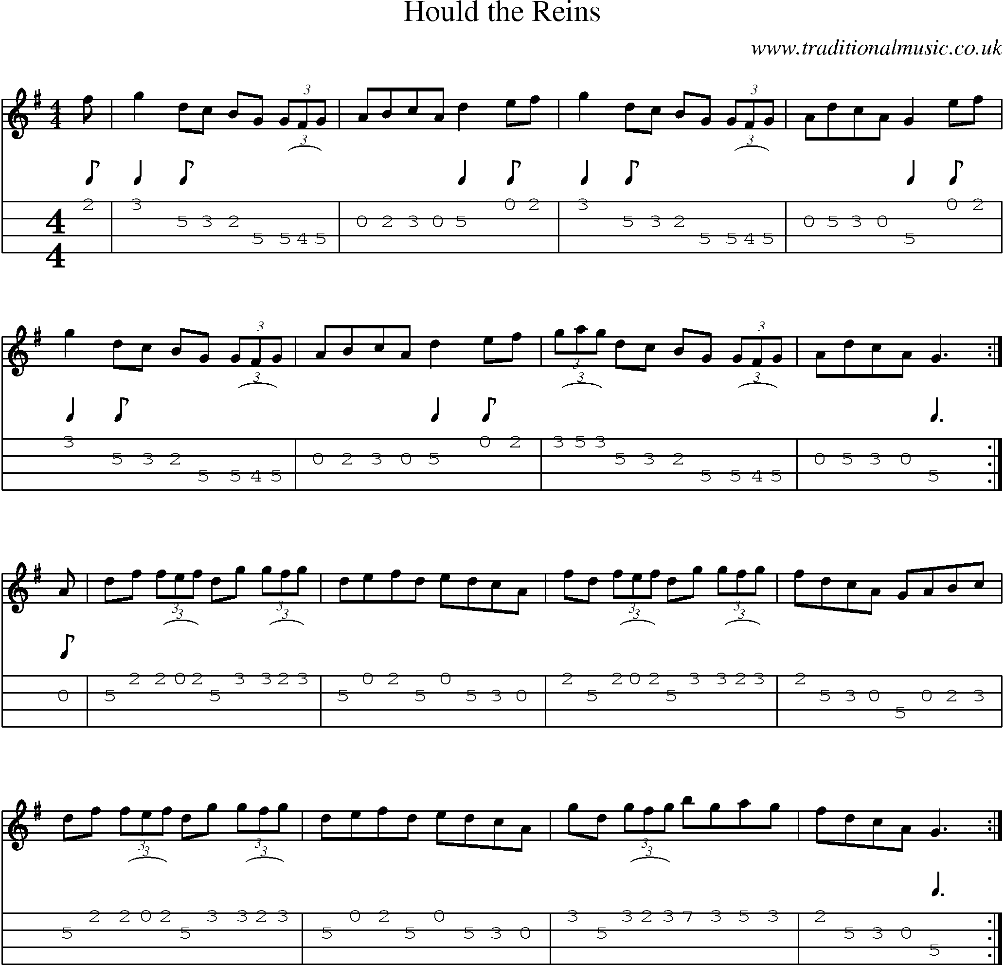 Music Score and Mandolin Tabs for Hould Reins