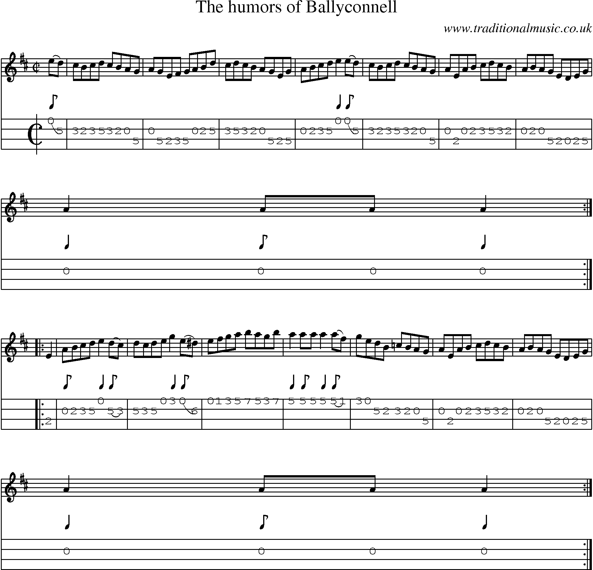 Music Score and Mandolin Tabs for Humors Of Ballyconnell