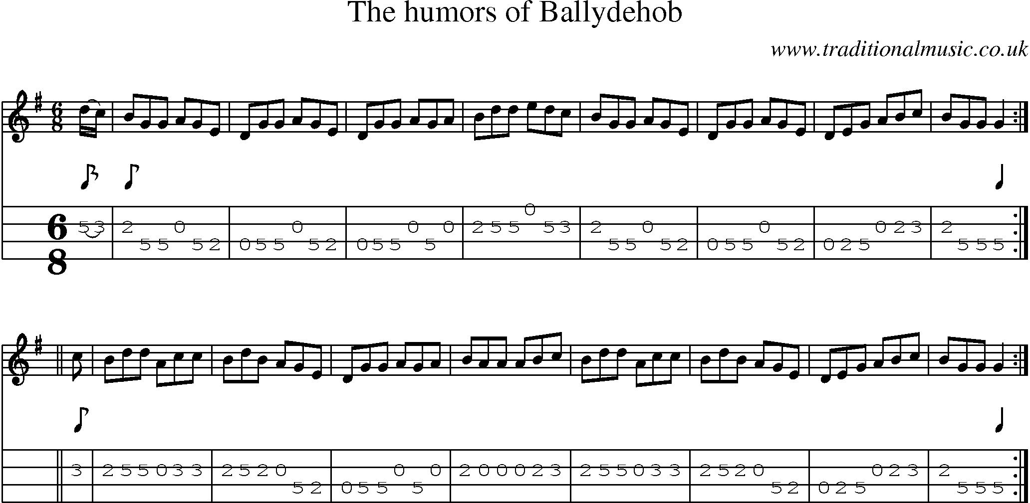 Music Score and Mandolin Tabs for Humors Of Ballydehob