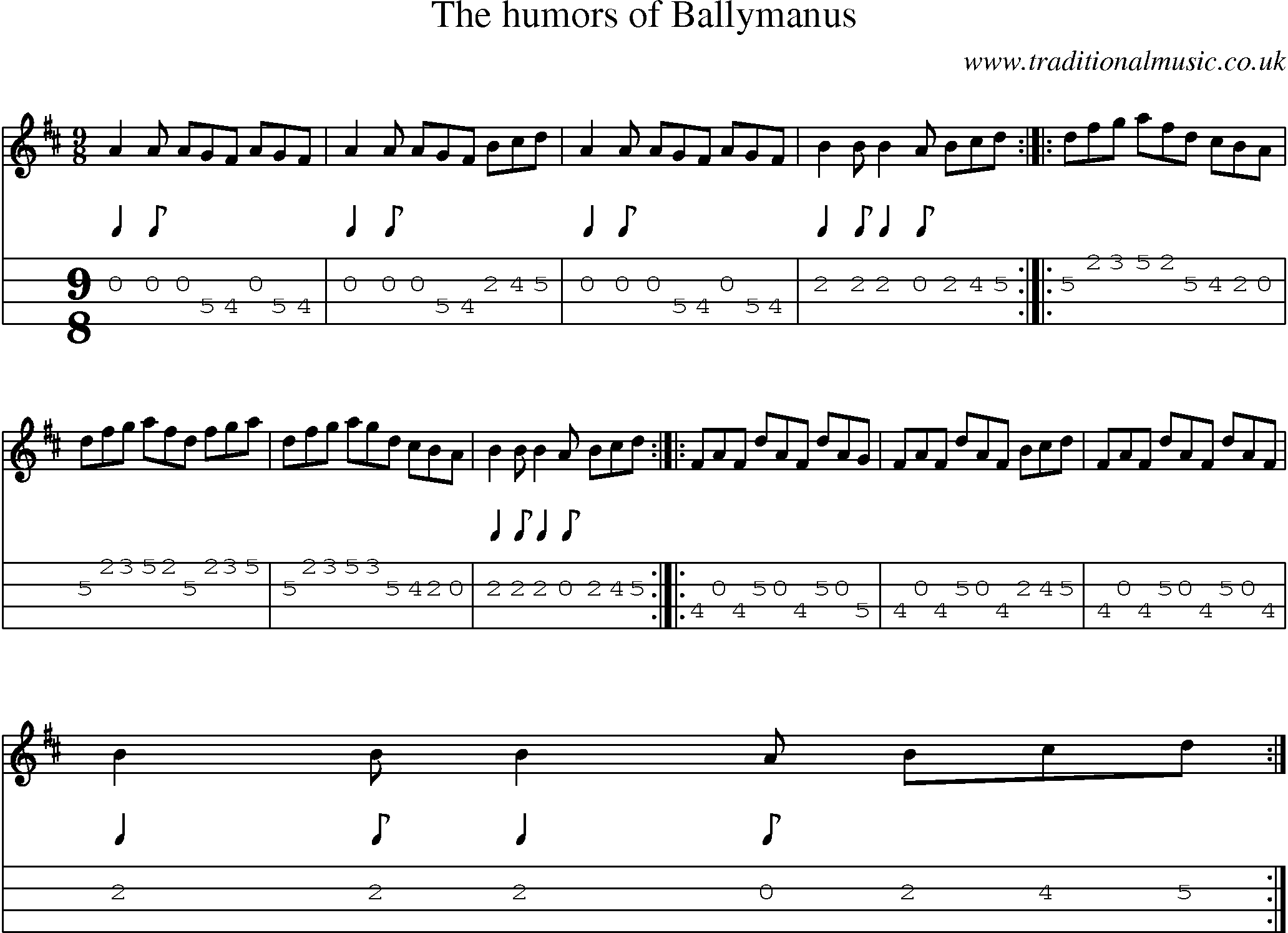 Music Score and Mandolin Tabs for Humors Of Ballymanus
