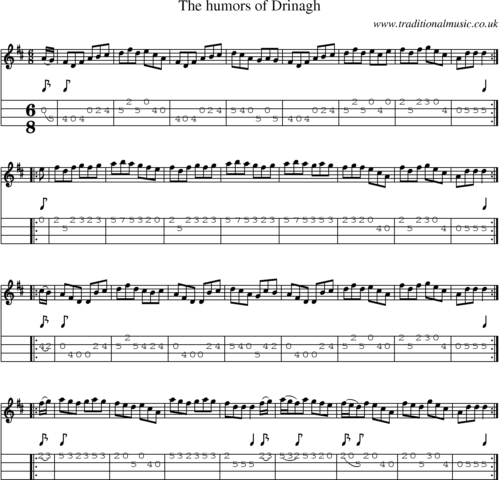 Music Score and Mandolin Tabs for Humors Of Drinagh