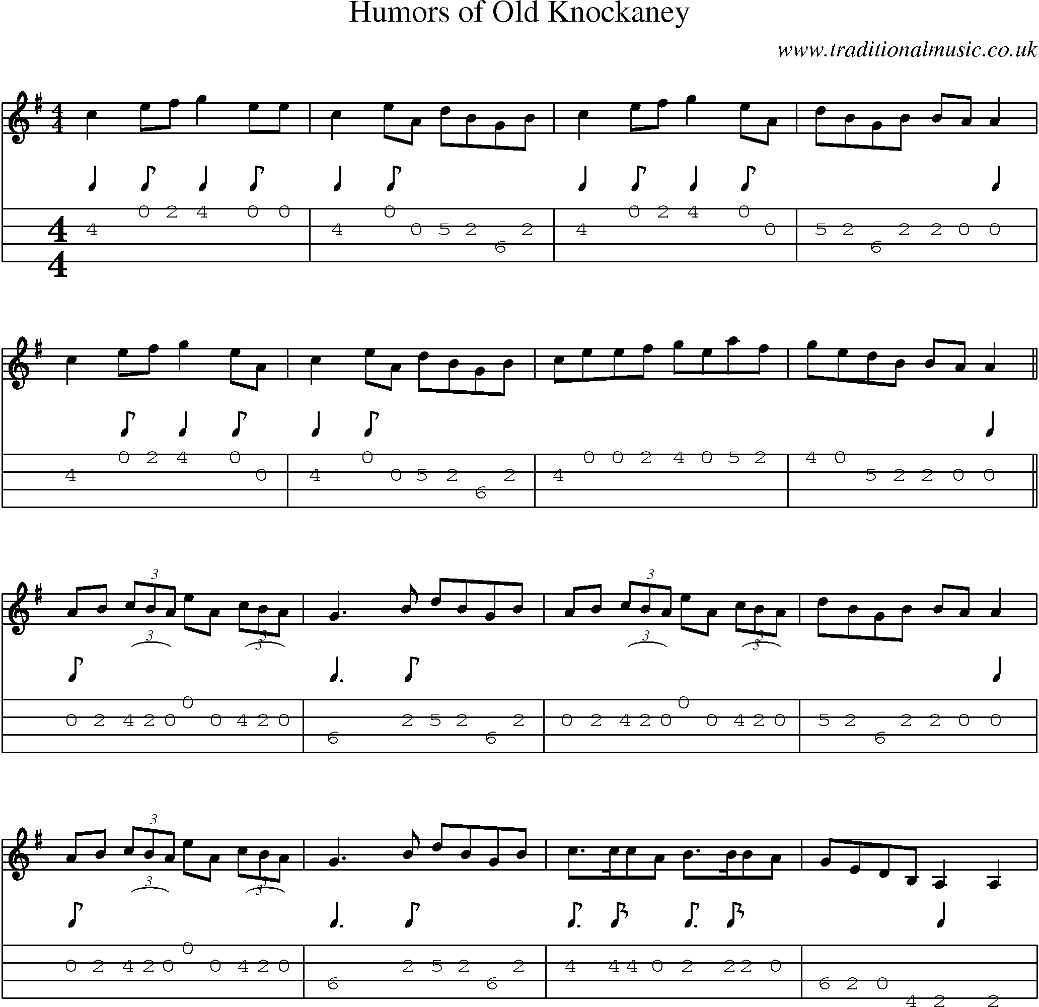 Music Score and Mandolin Tabs for Humors Of Old Knockaney