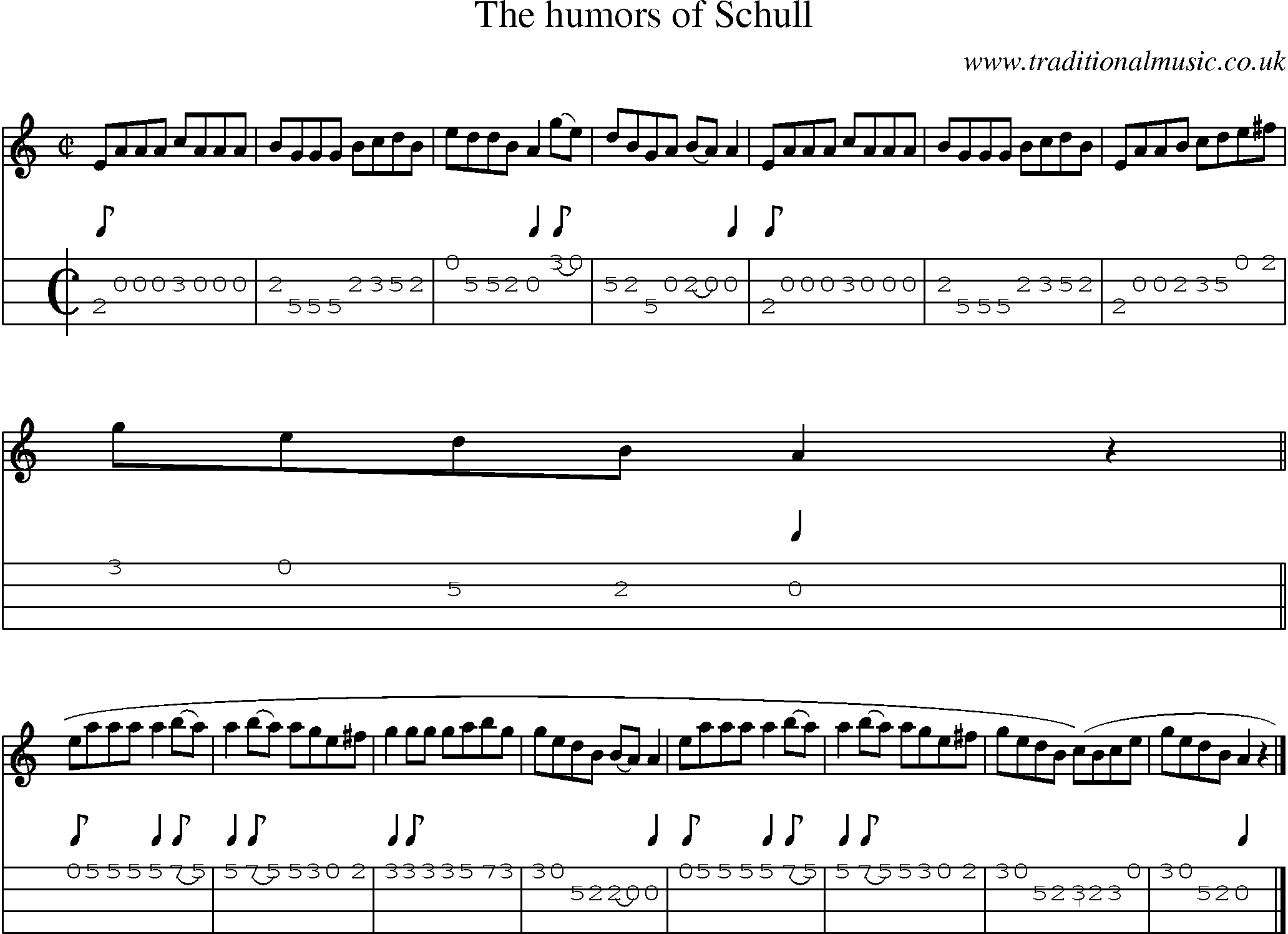 Music Score and Mandolin Tabs for Humors Of Schull