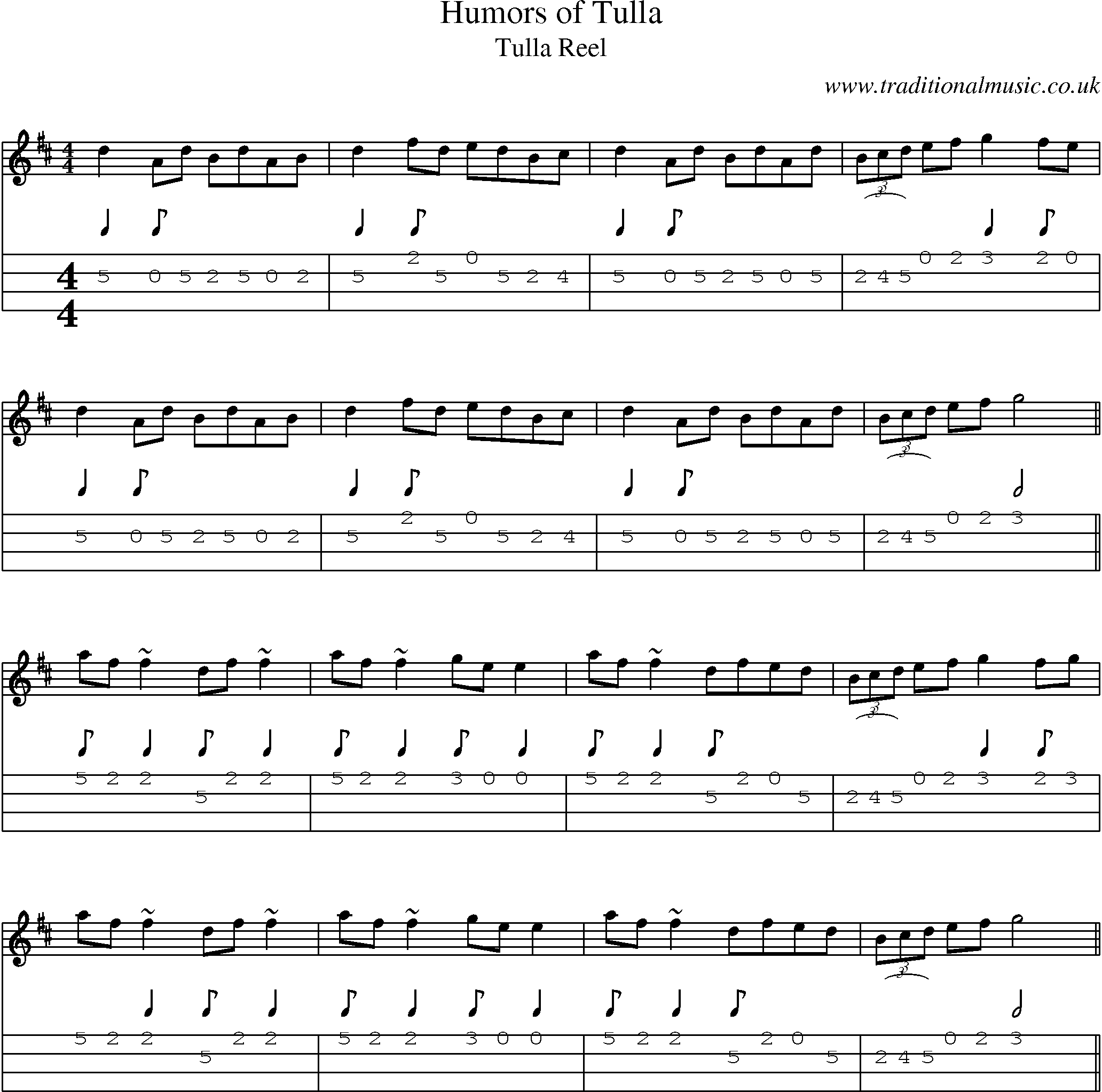 Music Score and Mandolin Tabs for Humors Of Tulla