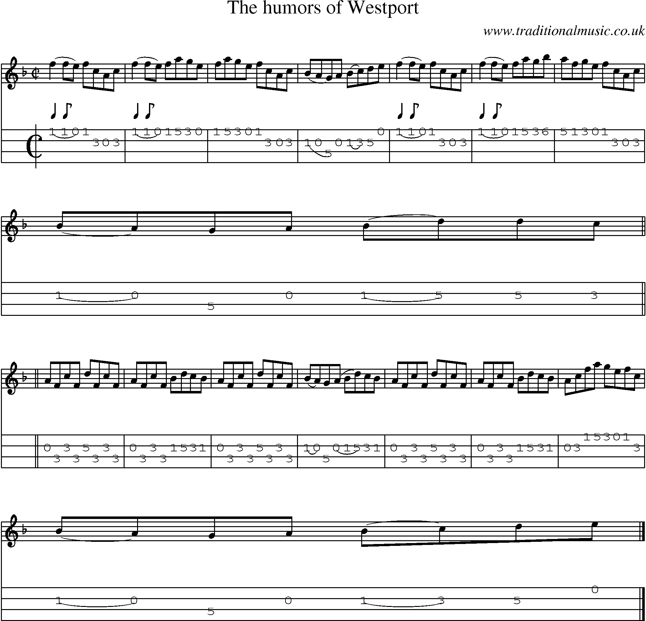 Music Score and Mandolin Tabs for Humors Of Westport