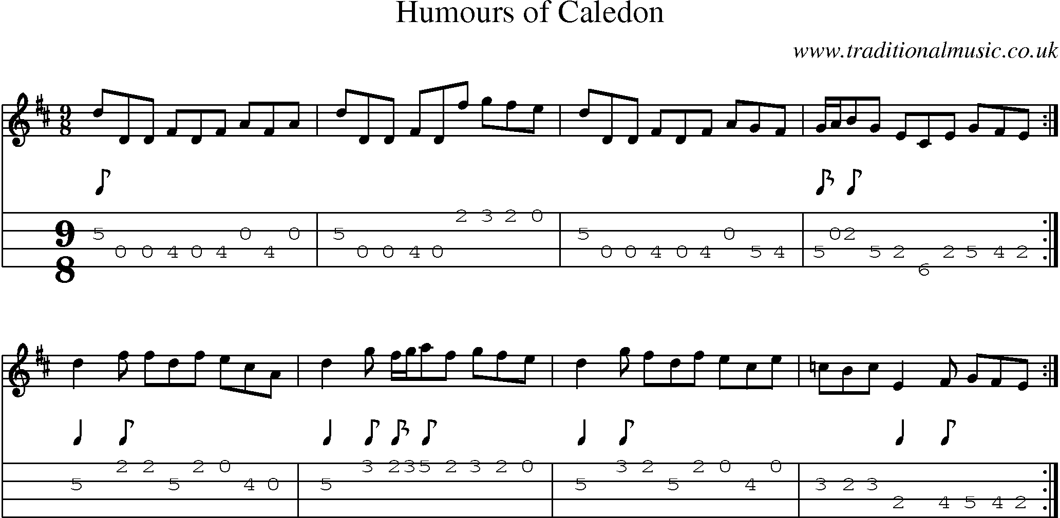 Music Score and Mandolin Tabs for Humours Of Caledon