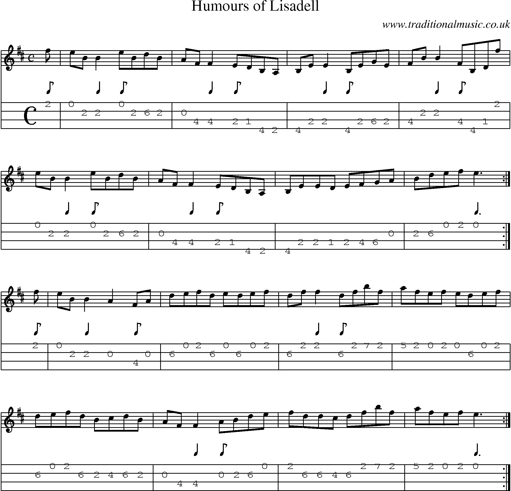 Music Score and Mandolin Tabs for Humours Of Lisadell