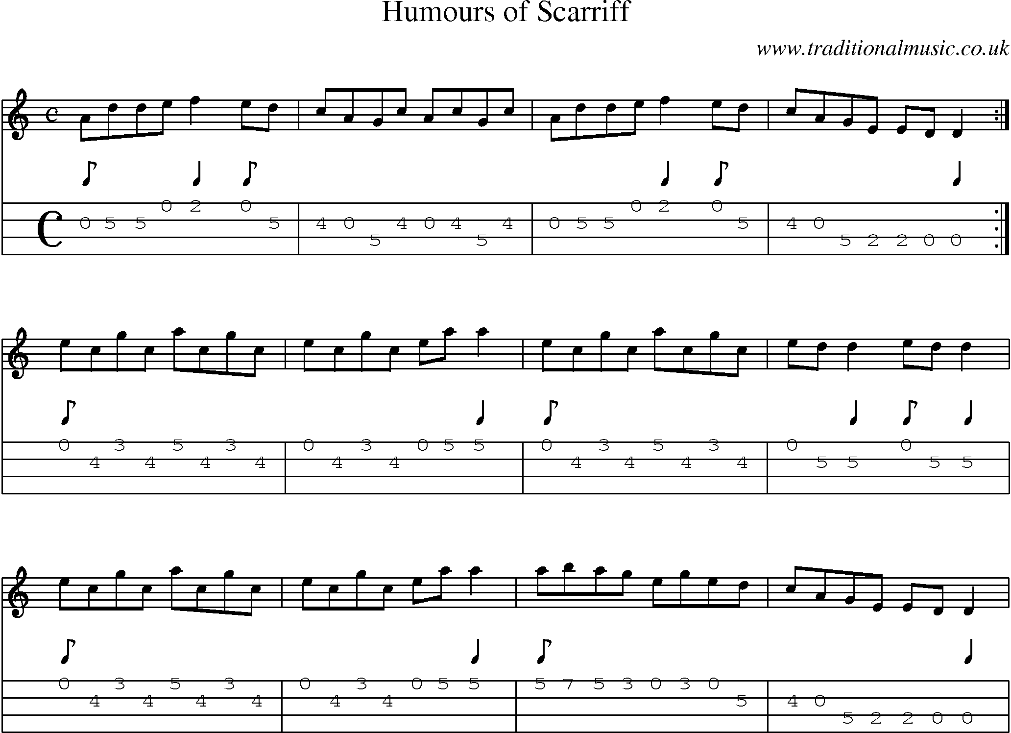 Music Score and Mandolin Tabs for Humours Of Scarriff