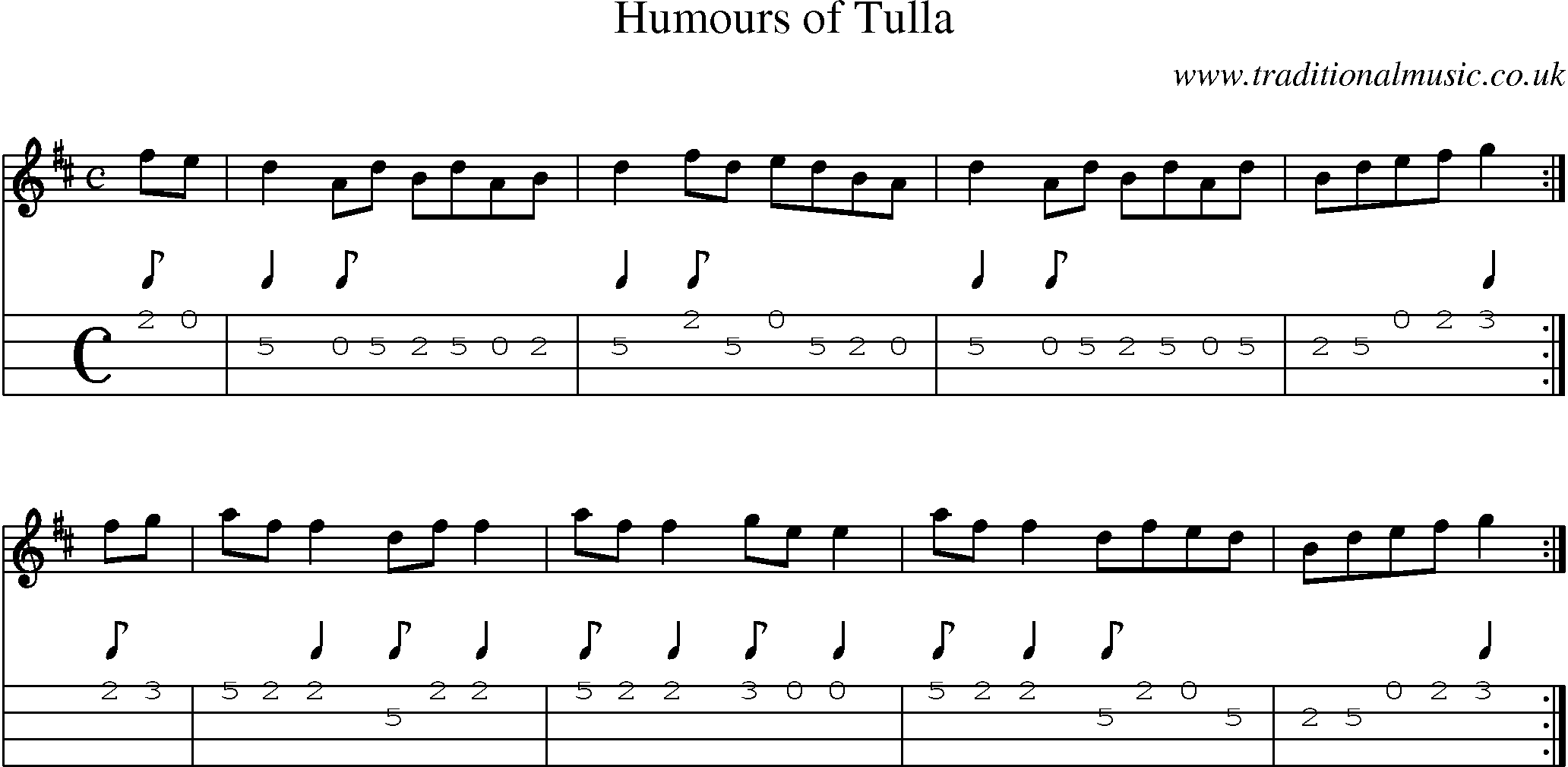 Music Score and Mandolin Tabs for Humours Of Tulla