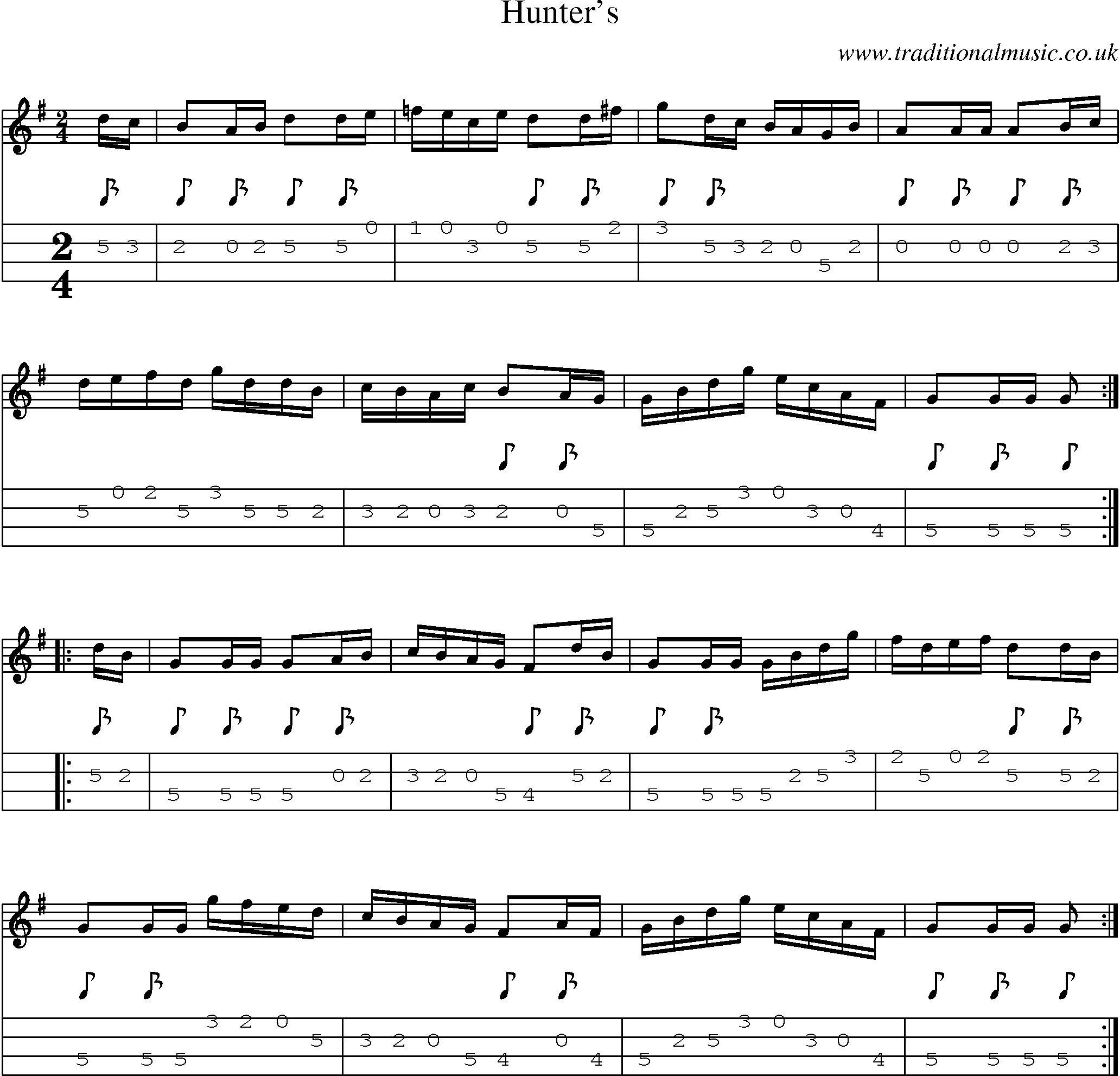 Music Score and Mandolin Tabs for Hunters