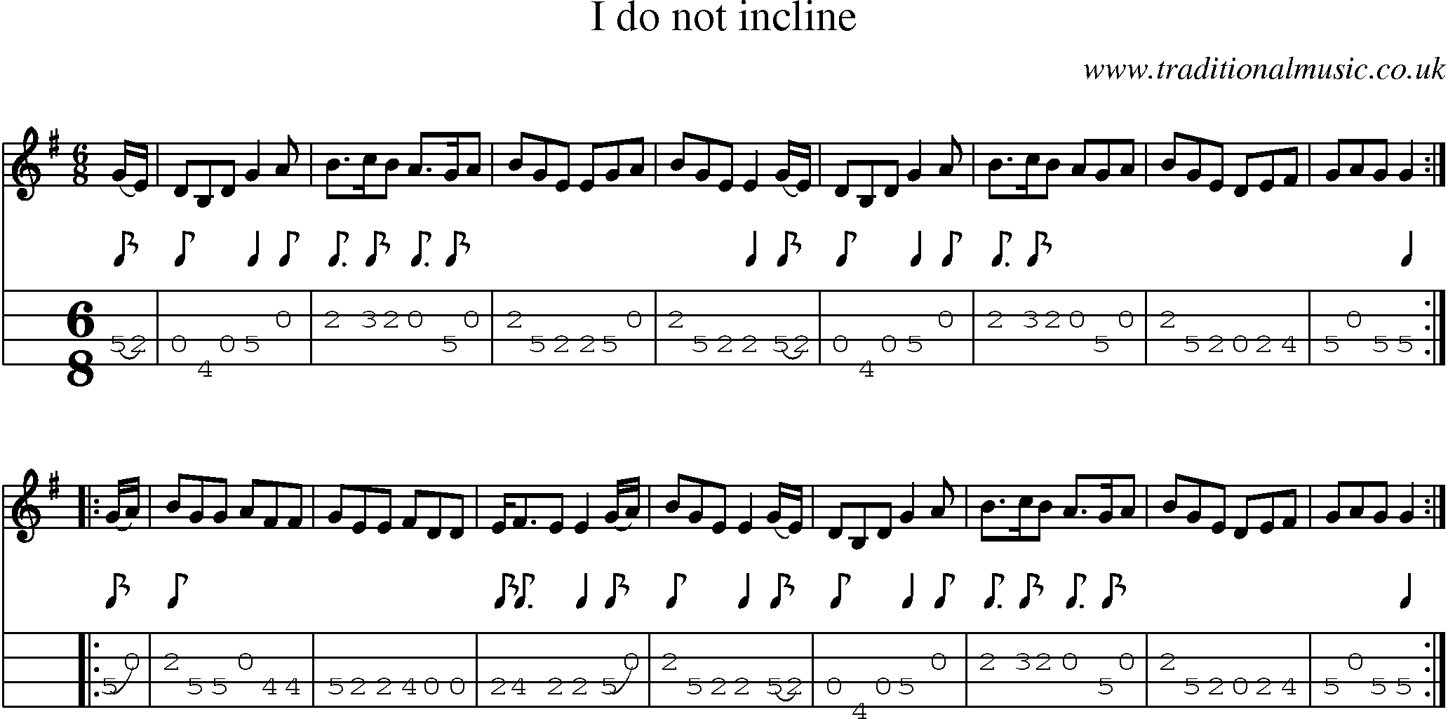 Music Score and Mandolin Tabs for I Do Not Incline