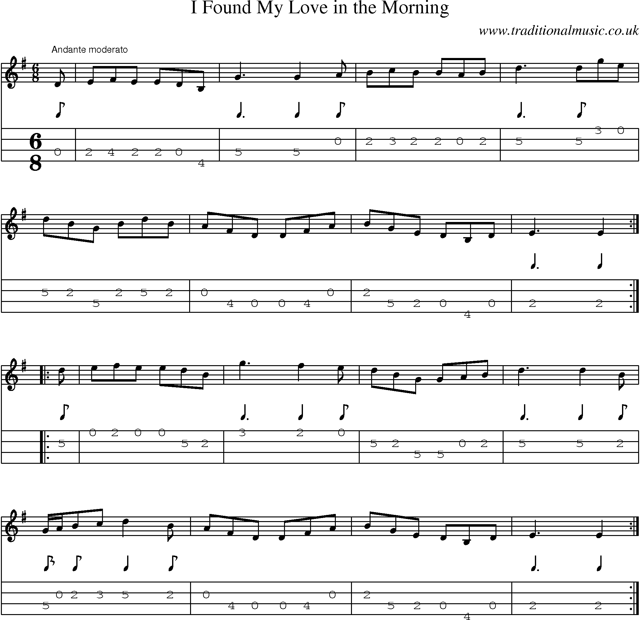 Music Score and Mandolin Tabs for I Found My Love In Morning