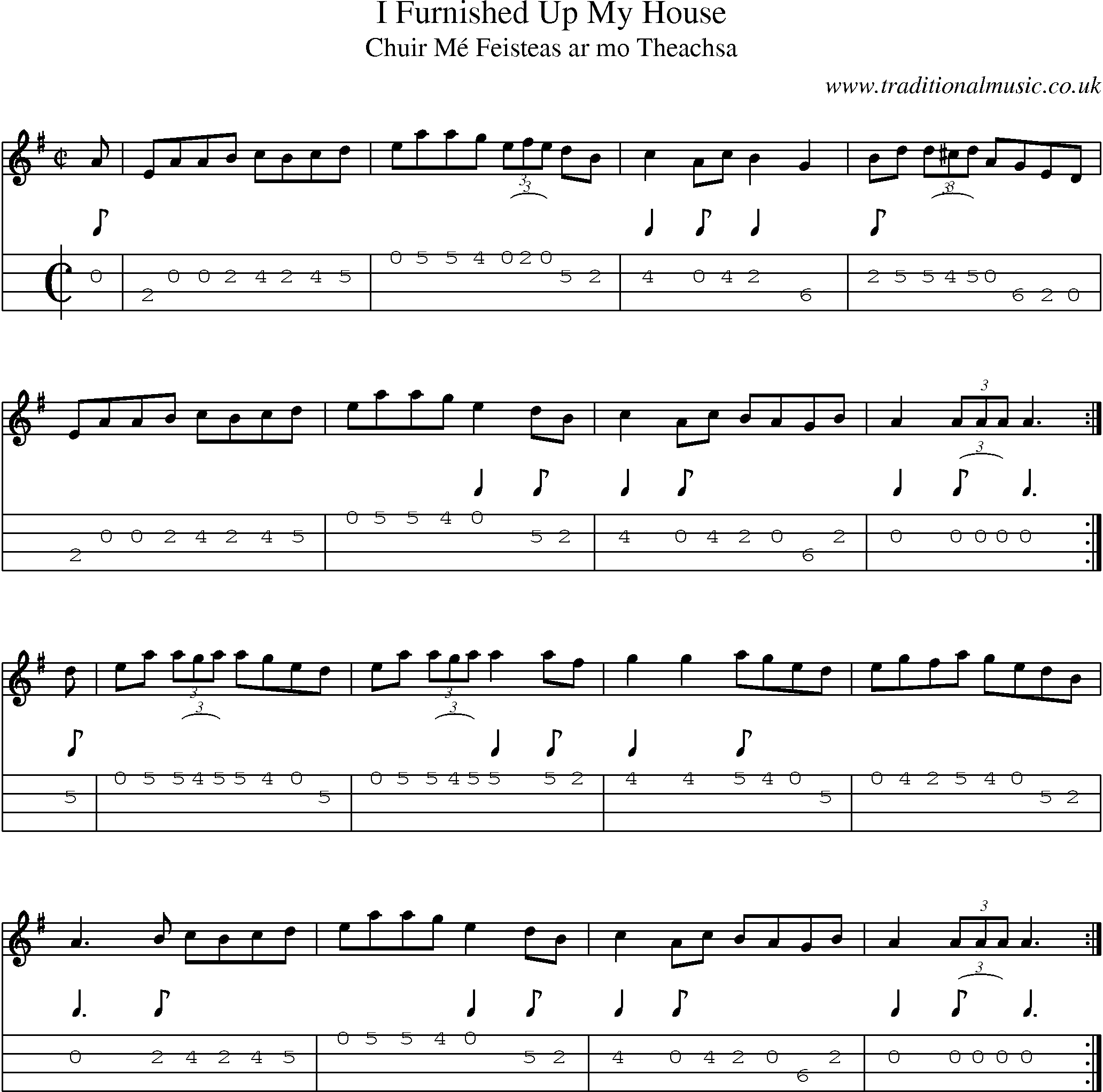 Music Score and Mandolin Tabs for I Furnished Up My House