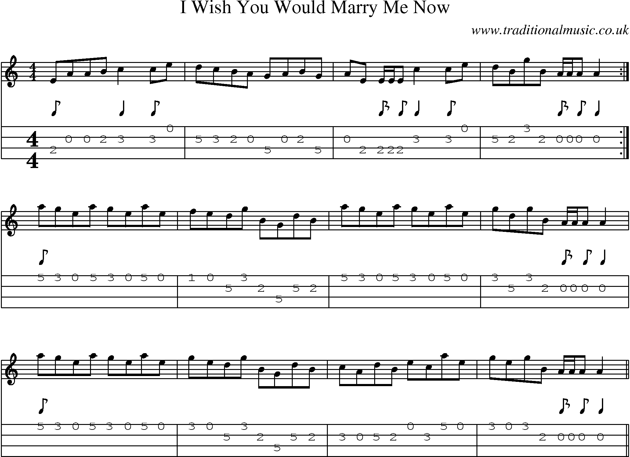 Music Score and Mandolin Tabs for I Wish You Would Marry Me Now