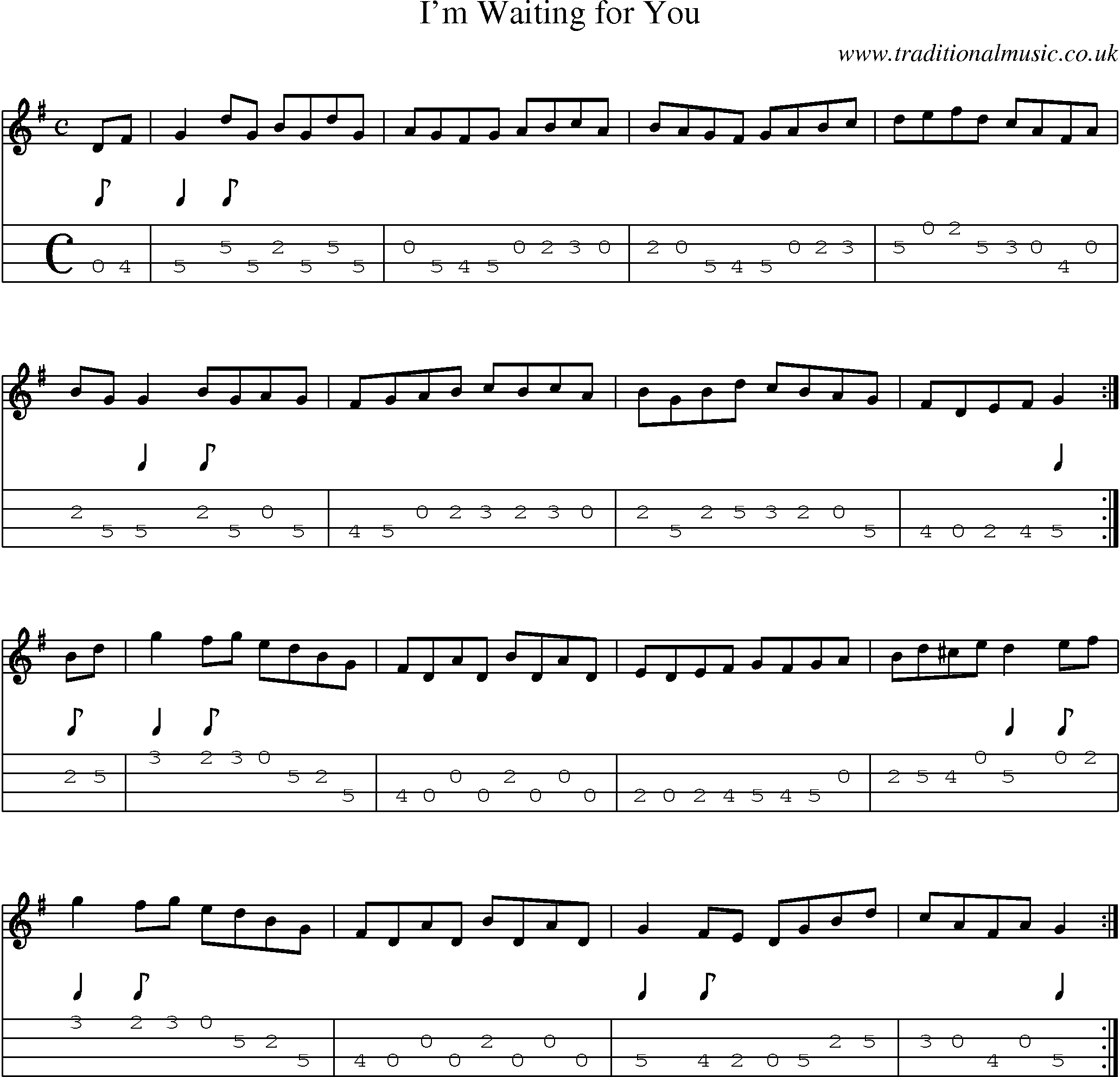 Music Score and Mandolin Tabs for Im Waiting For You