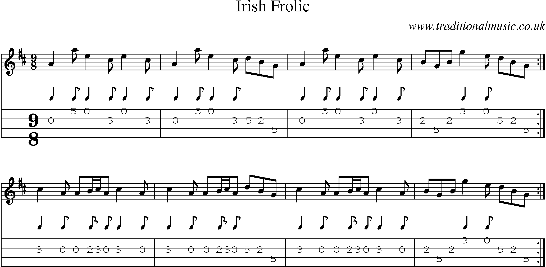 Music Score and Mandolin Tabs for Irish Frolic