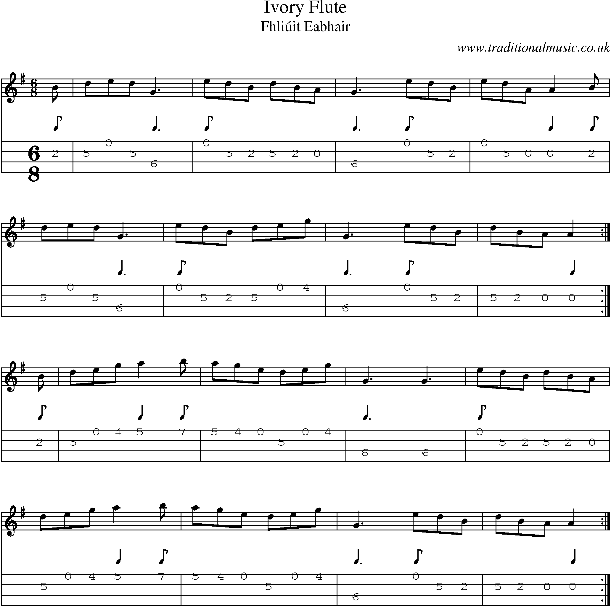 Music Score and Mandolin Tabs for Ivory Flute