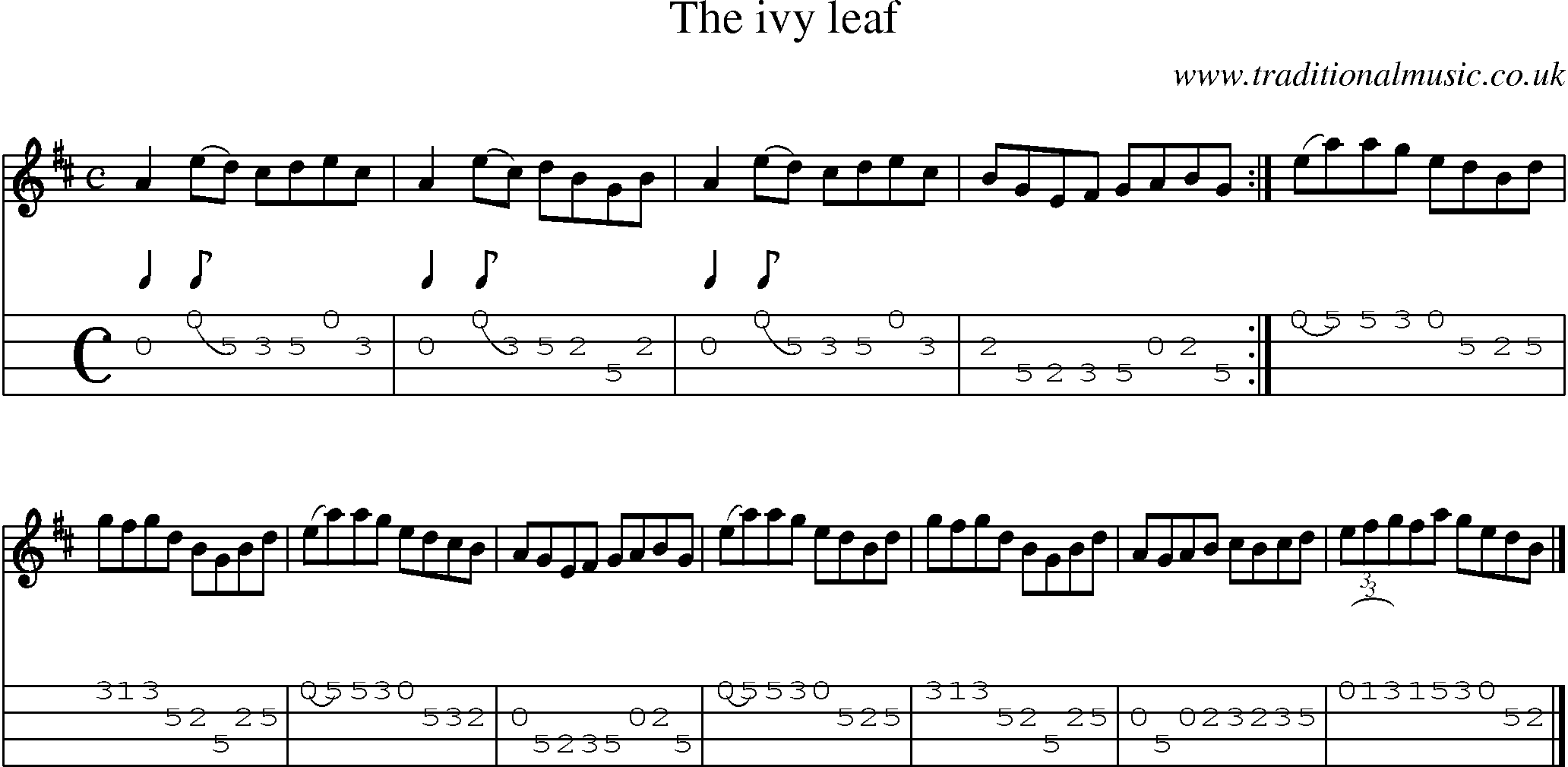 Music Score and Mandolin Tabs for Ivy Leaf