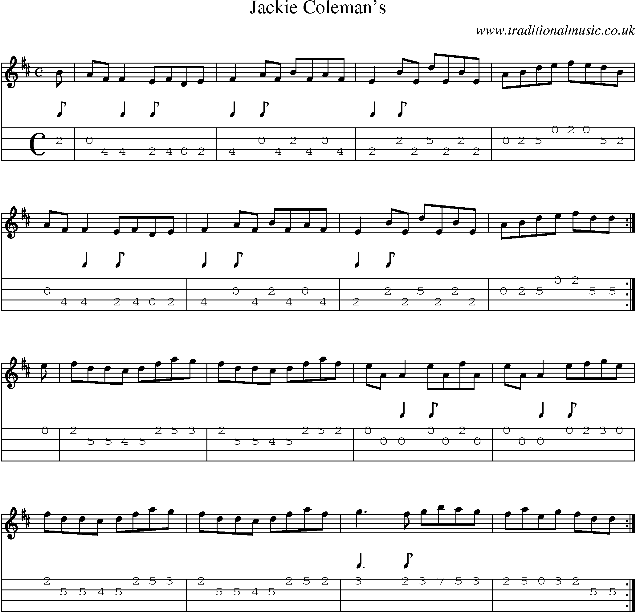 Music Score and Mandolin Tabs for Jackie Colemans
