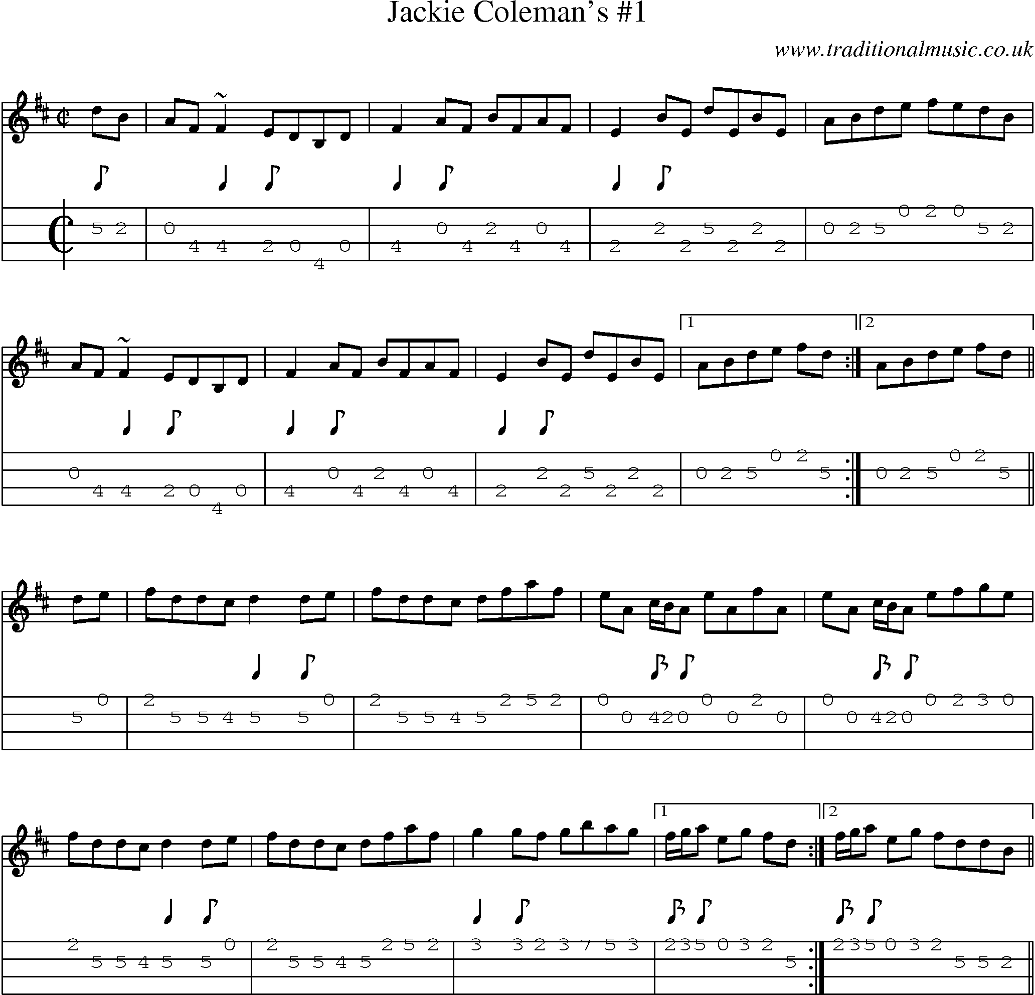 Music Score and Mandolin Tabs for Jackie Colemans 1