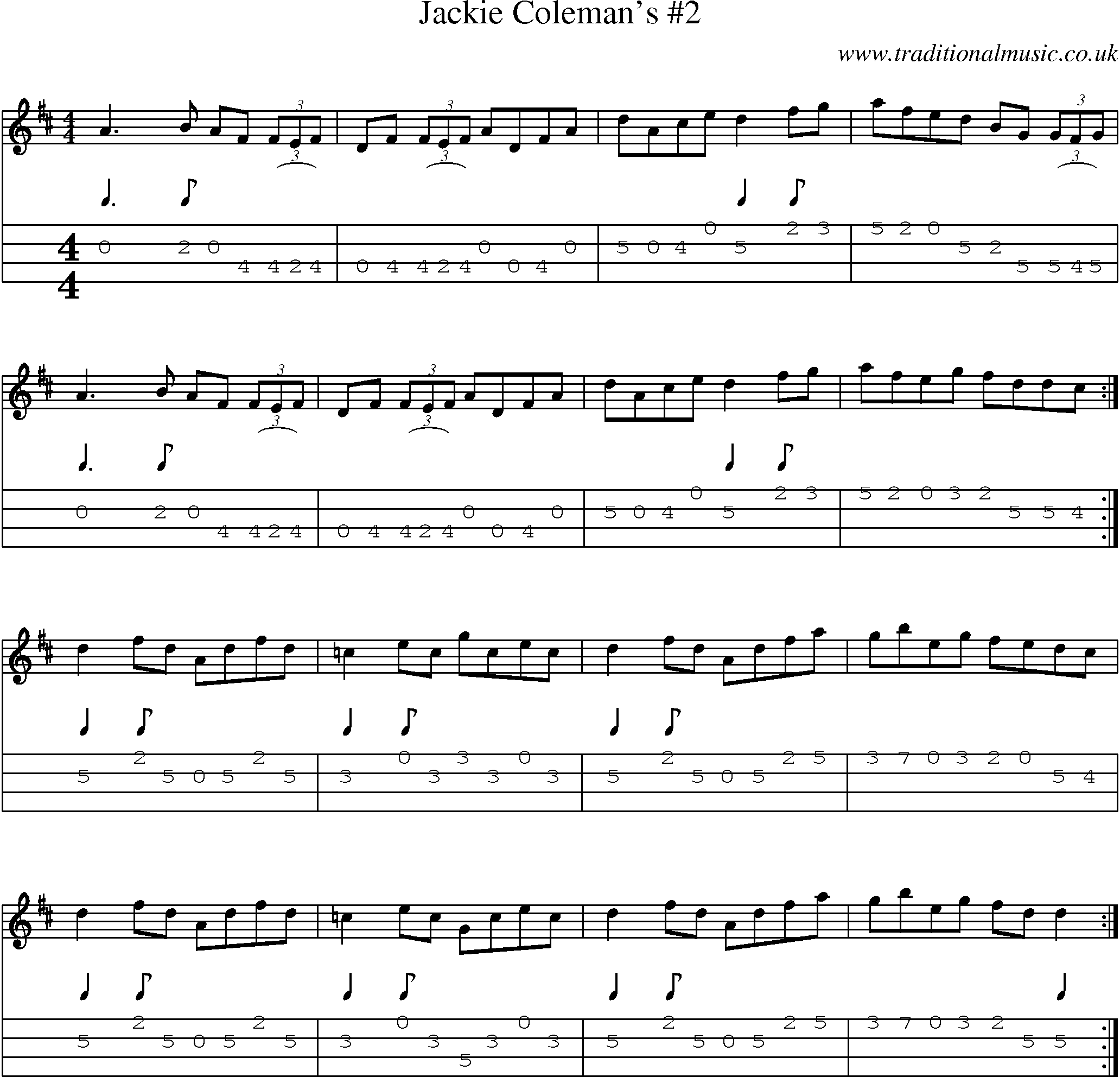 Music Score and Mandolin Tabs for Jackie Colemans 2